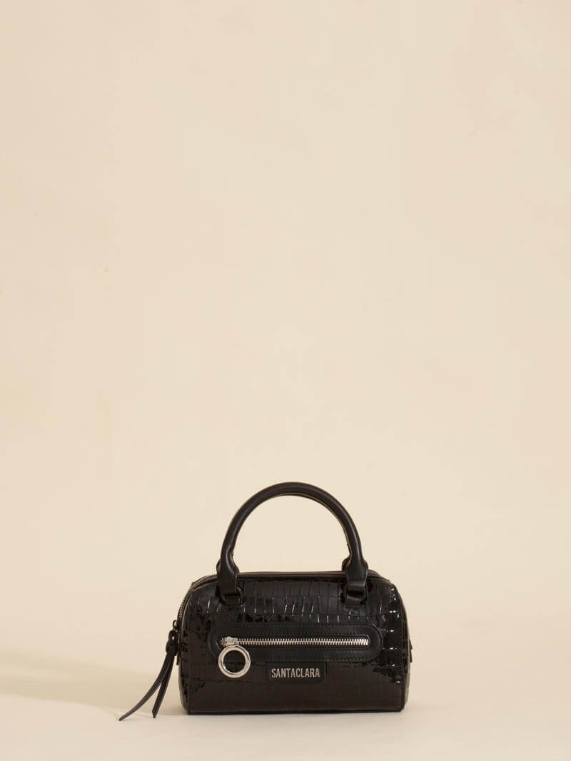 Cartera Baulito Niki Negro De Croco Charol