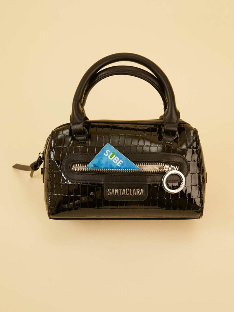 Cartera Baulito Niki Negro De Croco Charol