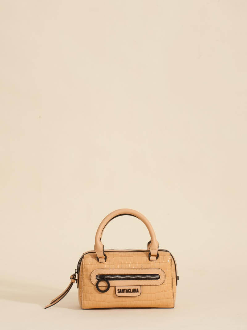 Cartera Baulito Niki Camel De Croco Charol
