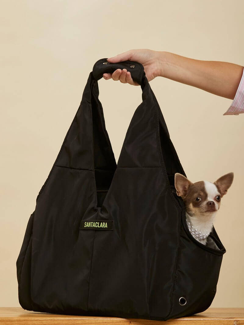 Bolso Transportador Huella Negro Para Mascotas