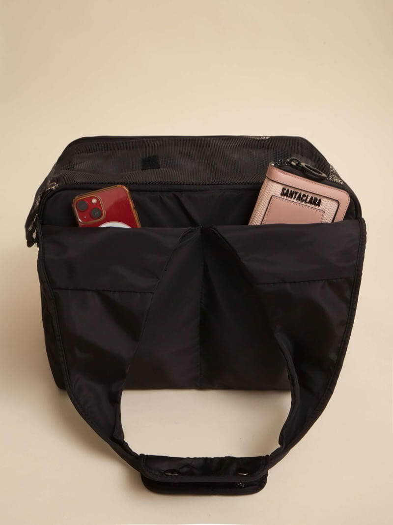 Bolso Transportador Huella Negro Para Mascotas