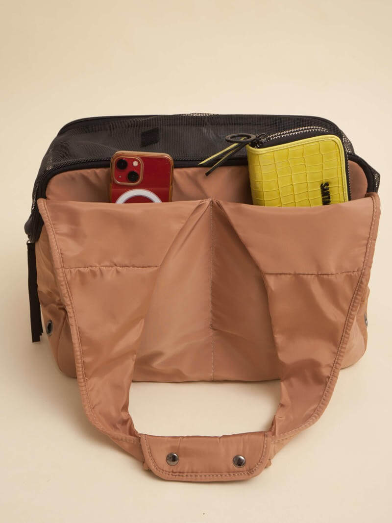 Bolso Transportador Huella Camel Para Mascotas