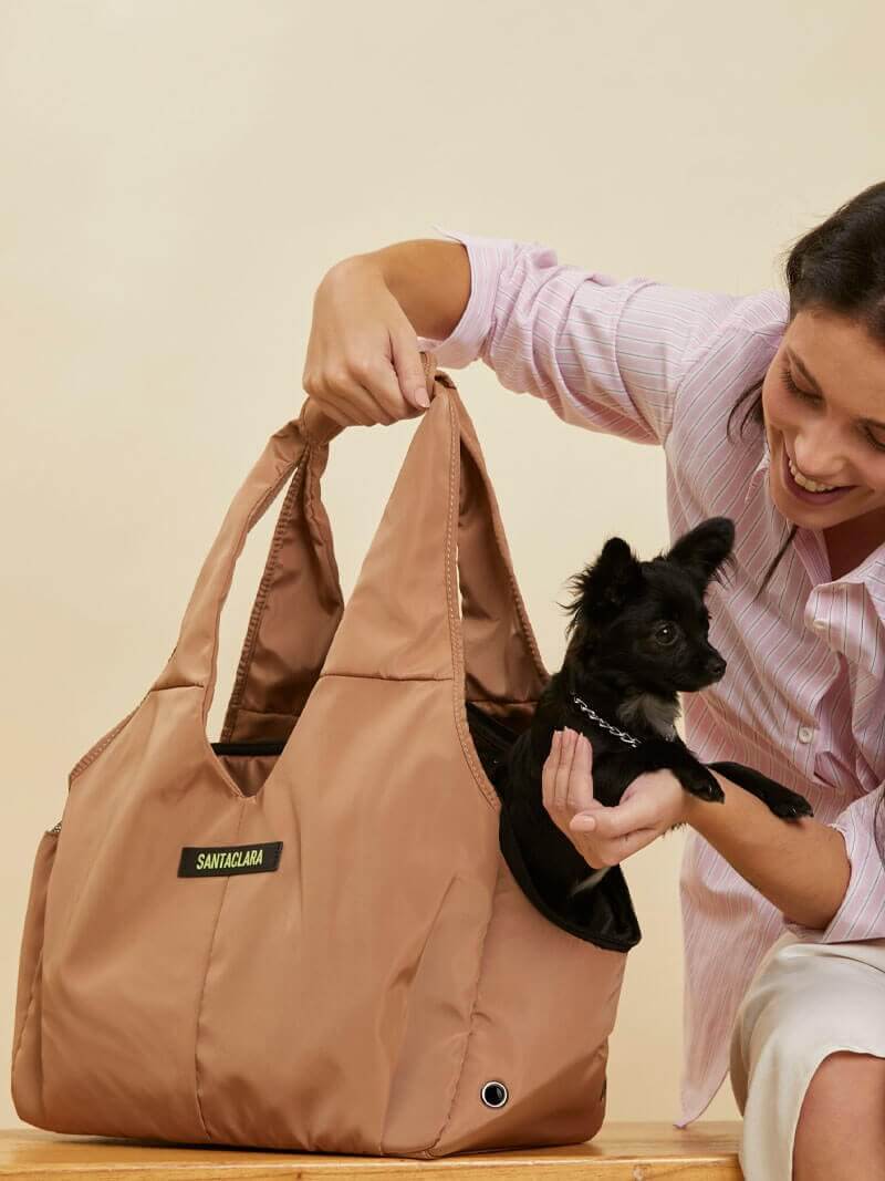 Bolso Transportador Huella Camel Para Mascotas