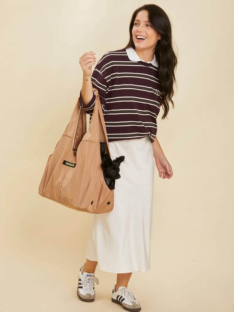 Bolso Transportador Huella Camel Para Mascotas