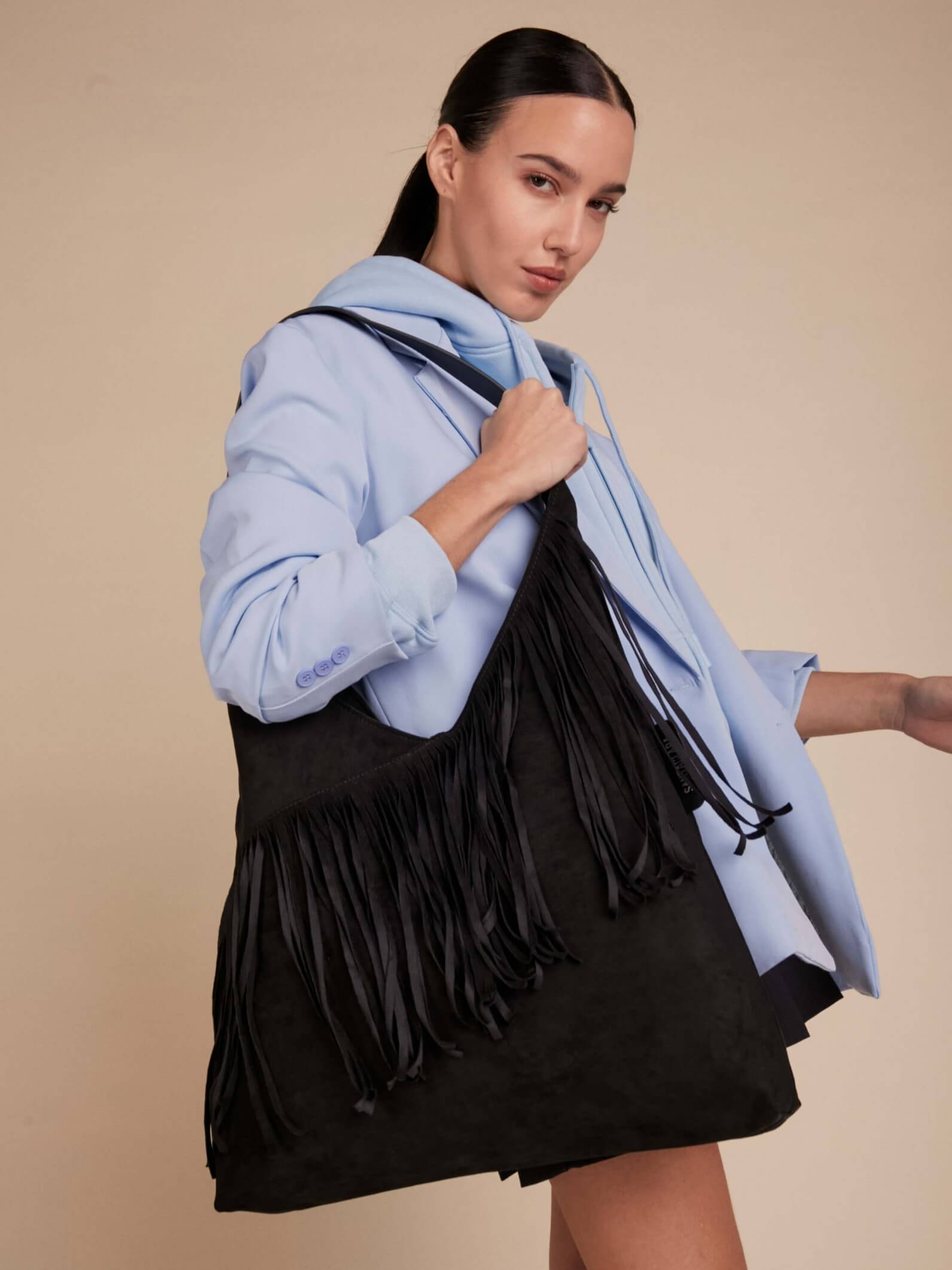 Shopping Bag Helena Con Flecos Negro