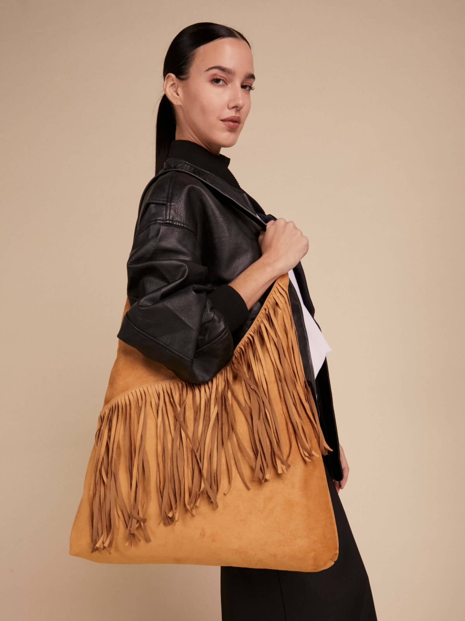 Shopping Bag Helena Con Flecos Camel
