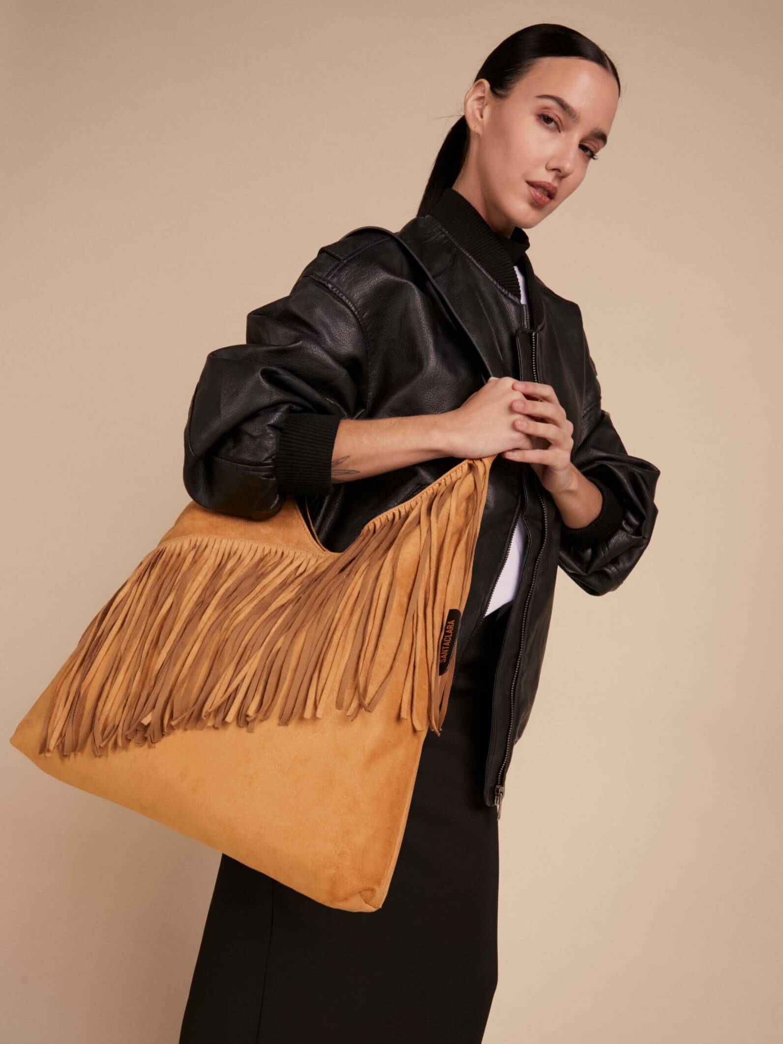 Shopping Bag Helena Con Flecos Camel