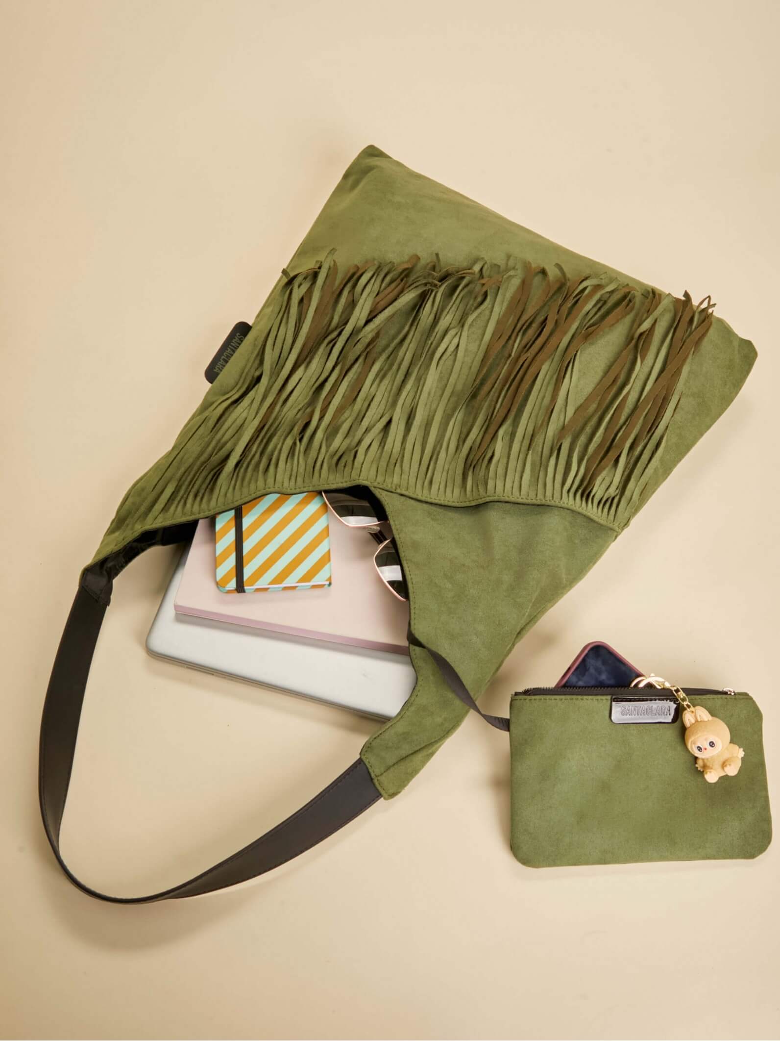 Shopping Bag Helena Con Flecos Militar