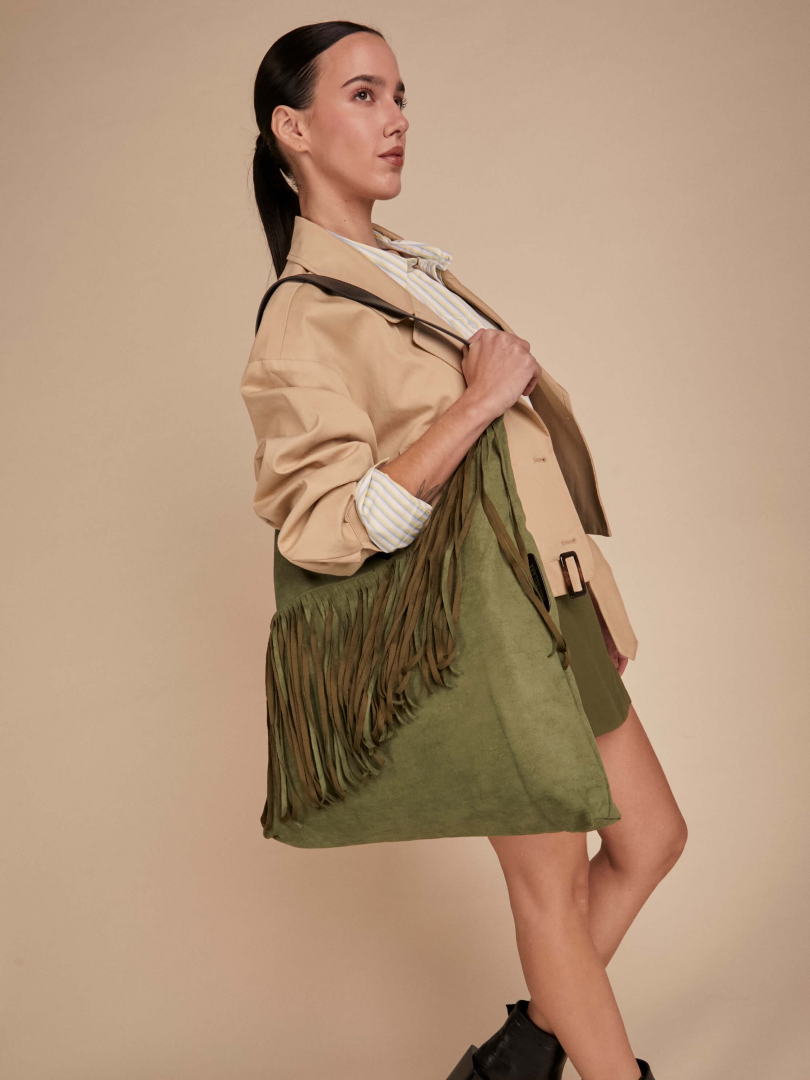 Shopping Bag Helena Con Flecos Militar