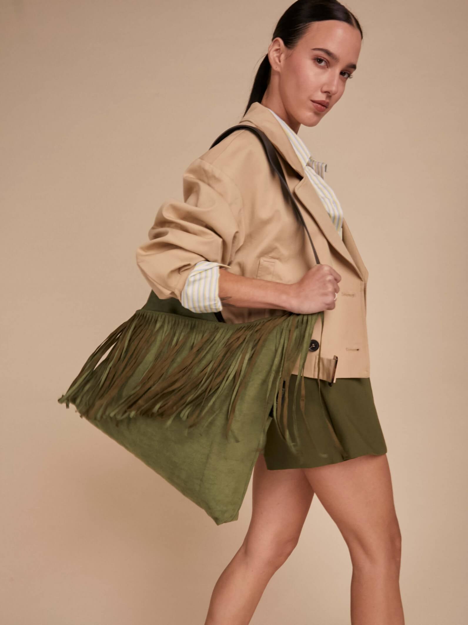 Shopping Bag Helena Con Flecos Militar