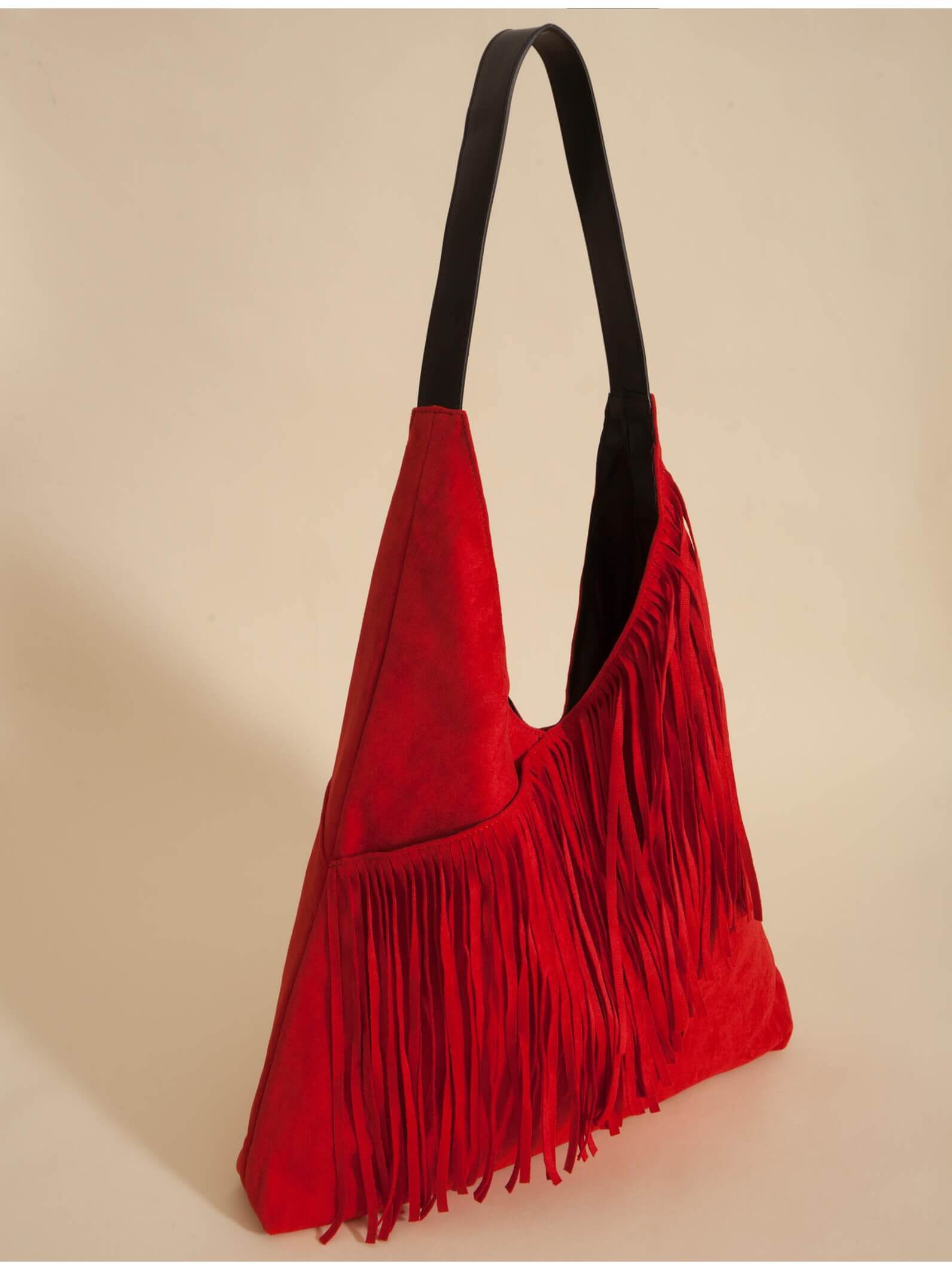 Shopping Bag Helena Con Flecos Rojo Oscuro