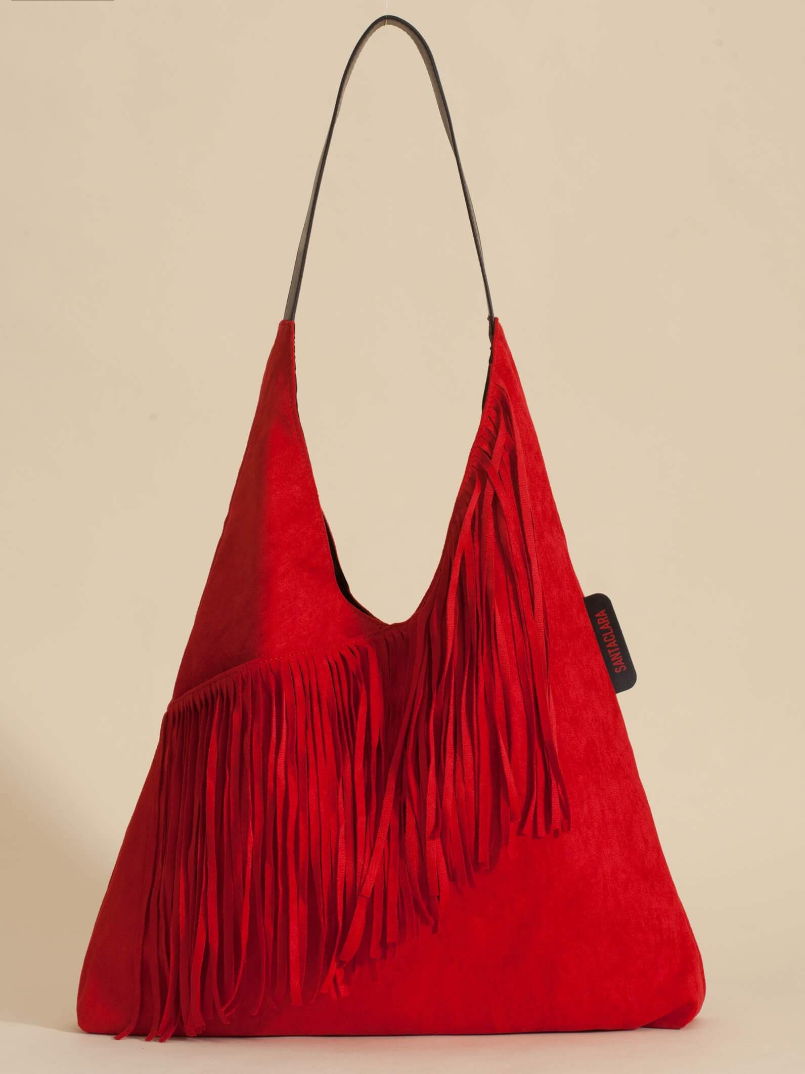 Shopping Bag Helena Con Flecos Rojo Oscuro