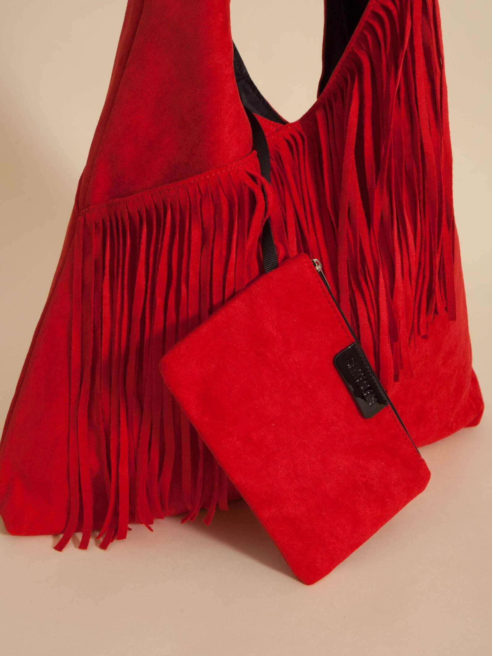 Shopping Bag Helena Con Flecos Rojo Oscuro
