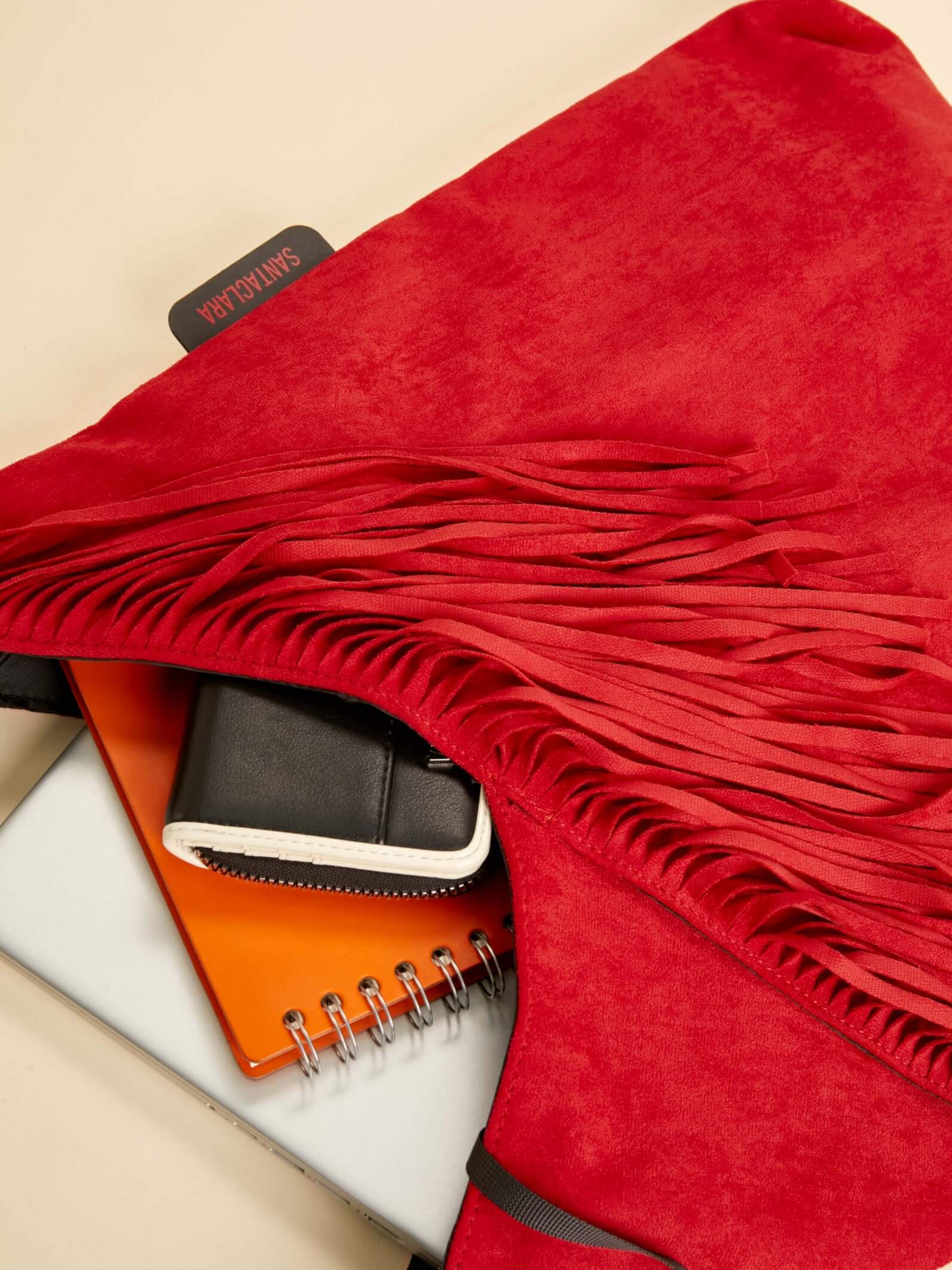 Shopping Bag Helena Con Flecos Rojo Oscuro