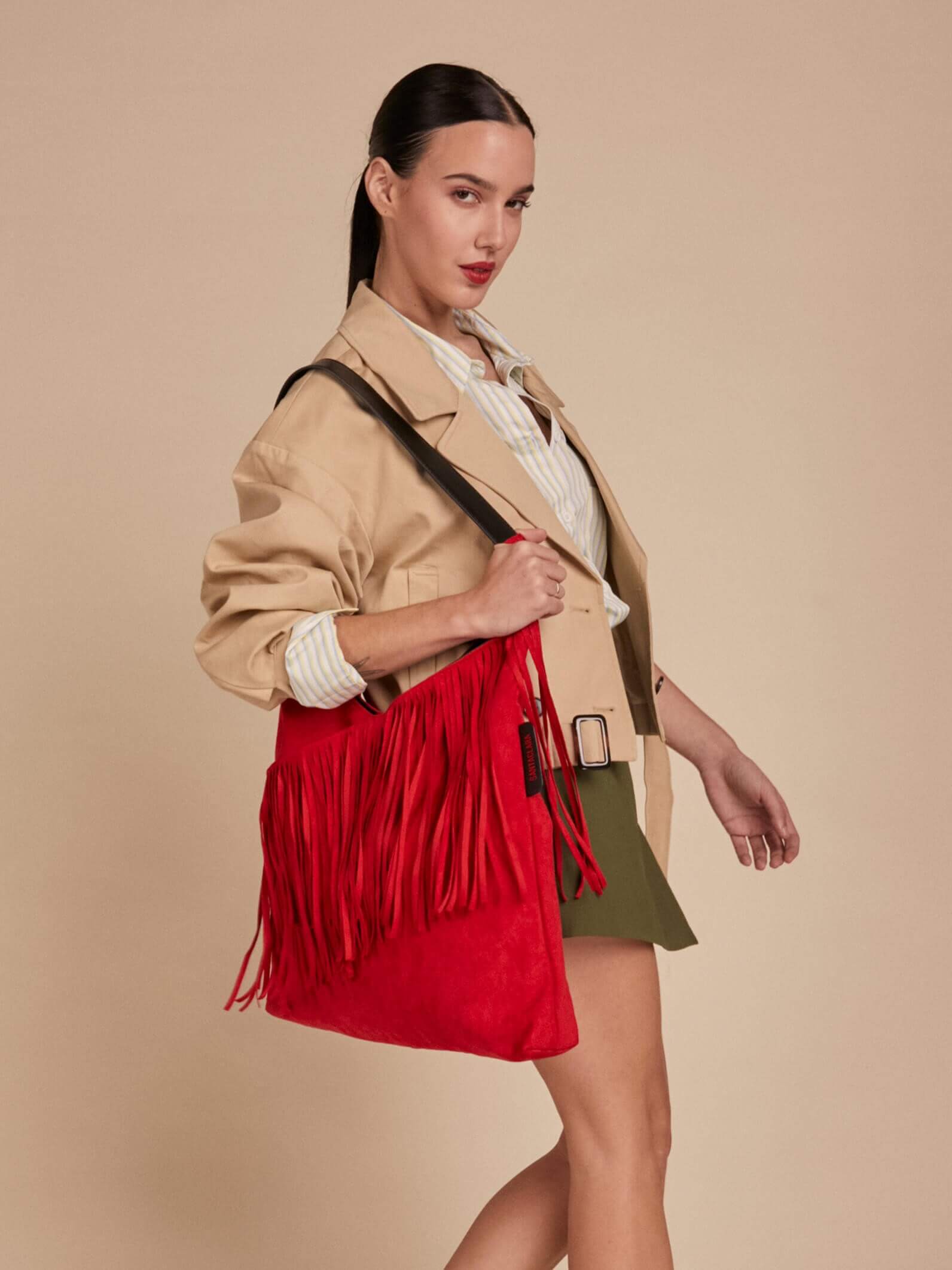 Shopping Bag Helena Con Flecos Rojo Oscuro
