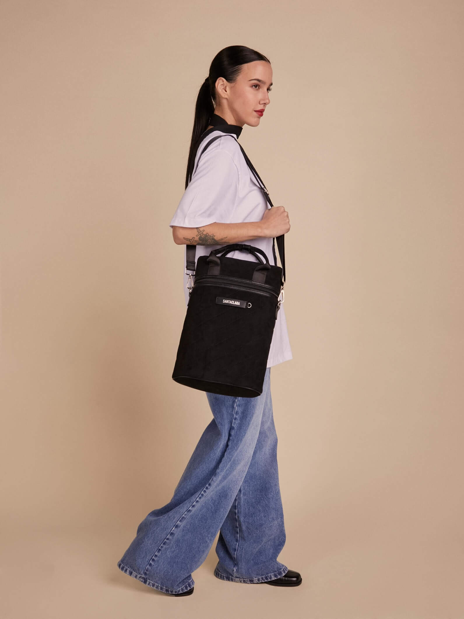 Mochila Matera Lola Negro Efecto Gamuza