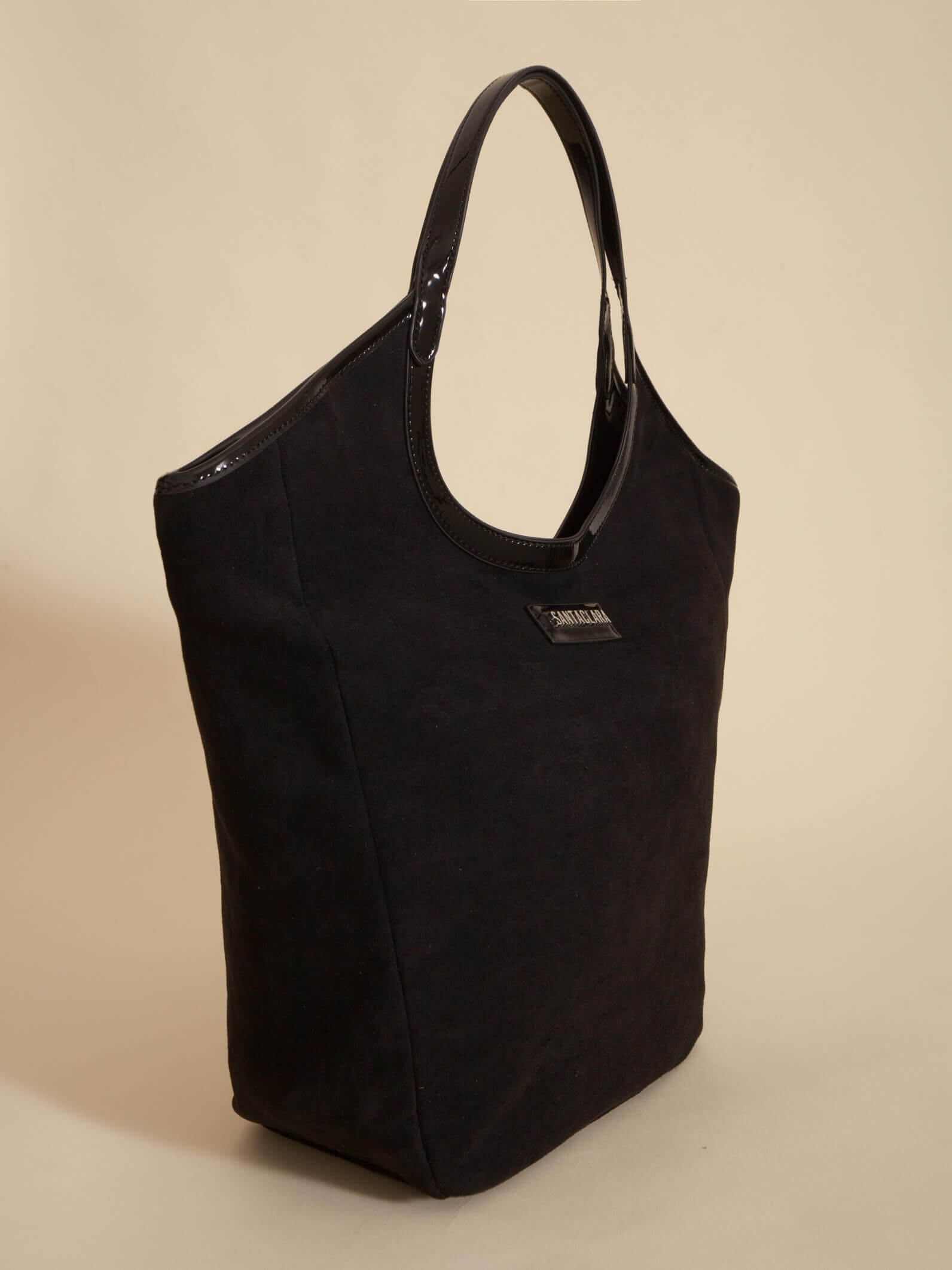 Cartera Shopper Justina Negro Efecto Gamuza