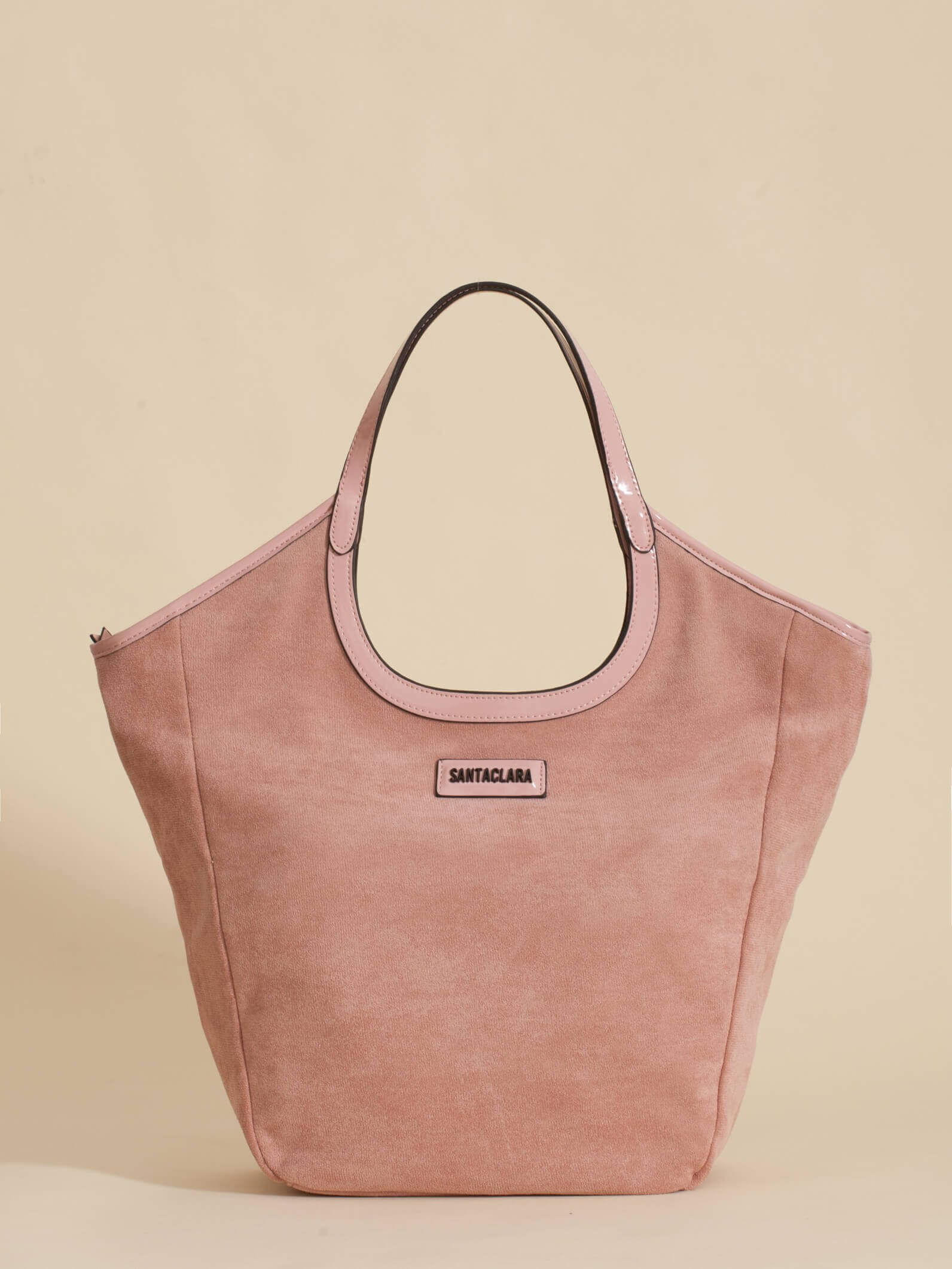Cartera Shopper Justina Rosa Viejo Efecto Gamuza