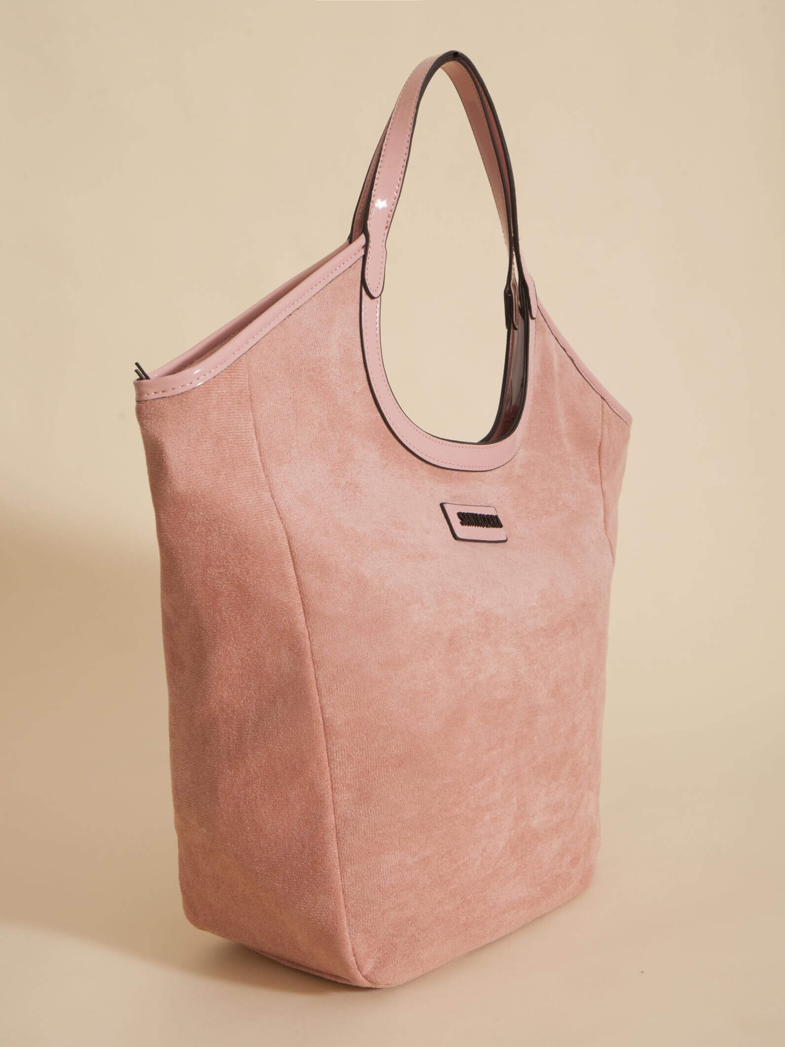 Cartera Shopper Justina Rosa Viejo Efecto Gamuza