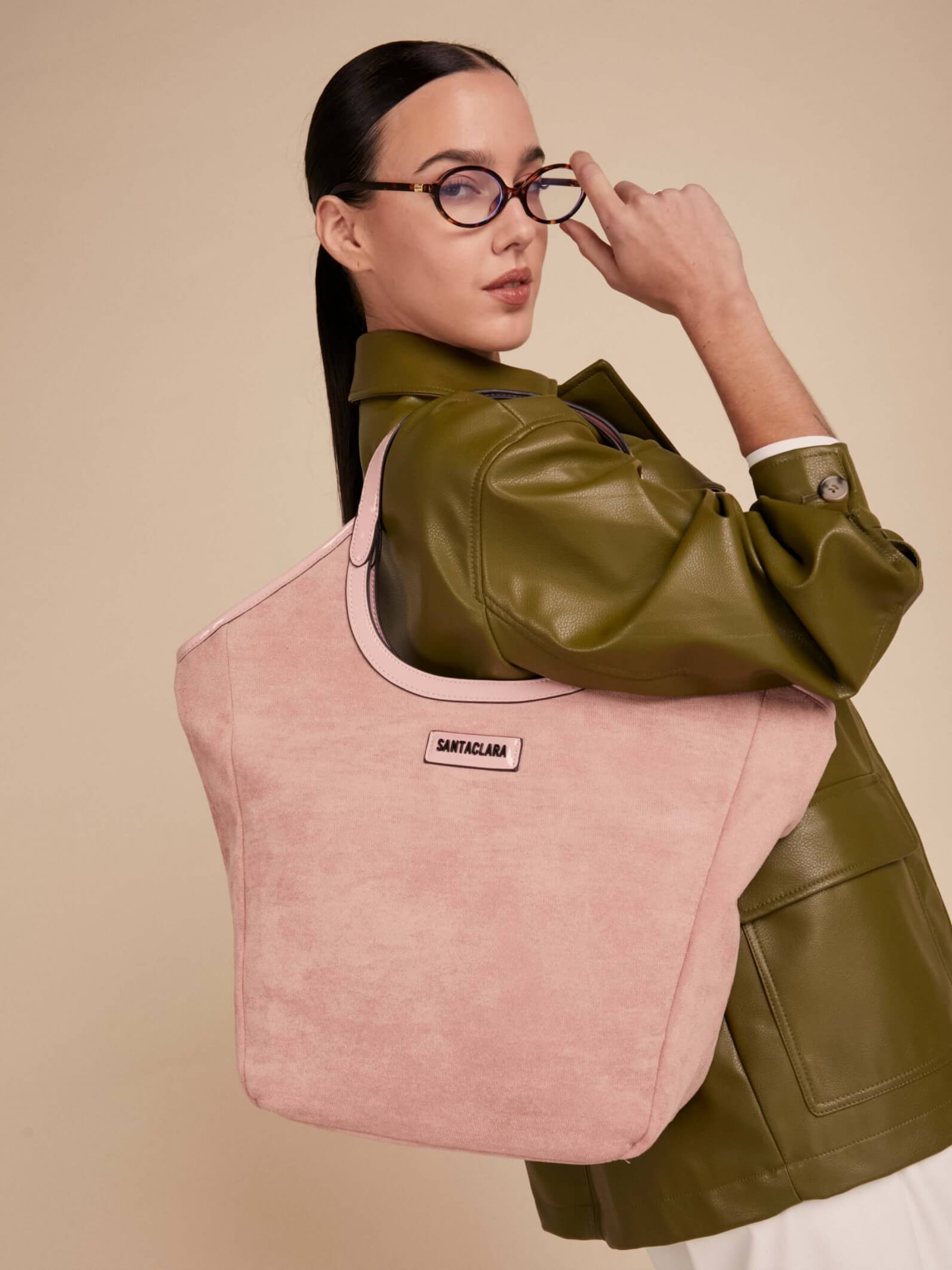 Cartera Shopper Justina Rosa Viejo Efecto Gamuza