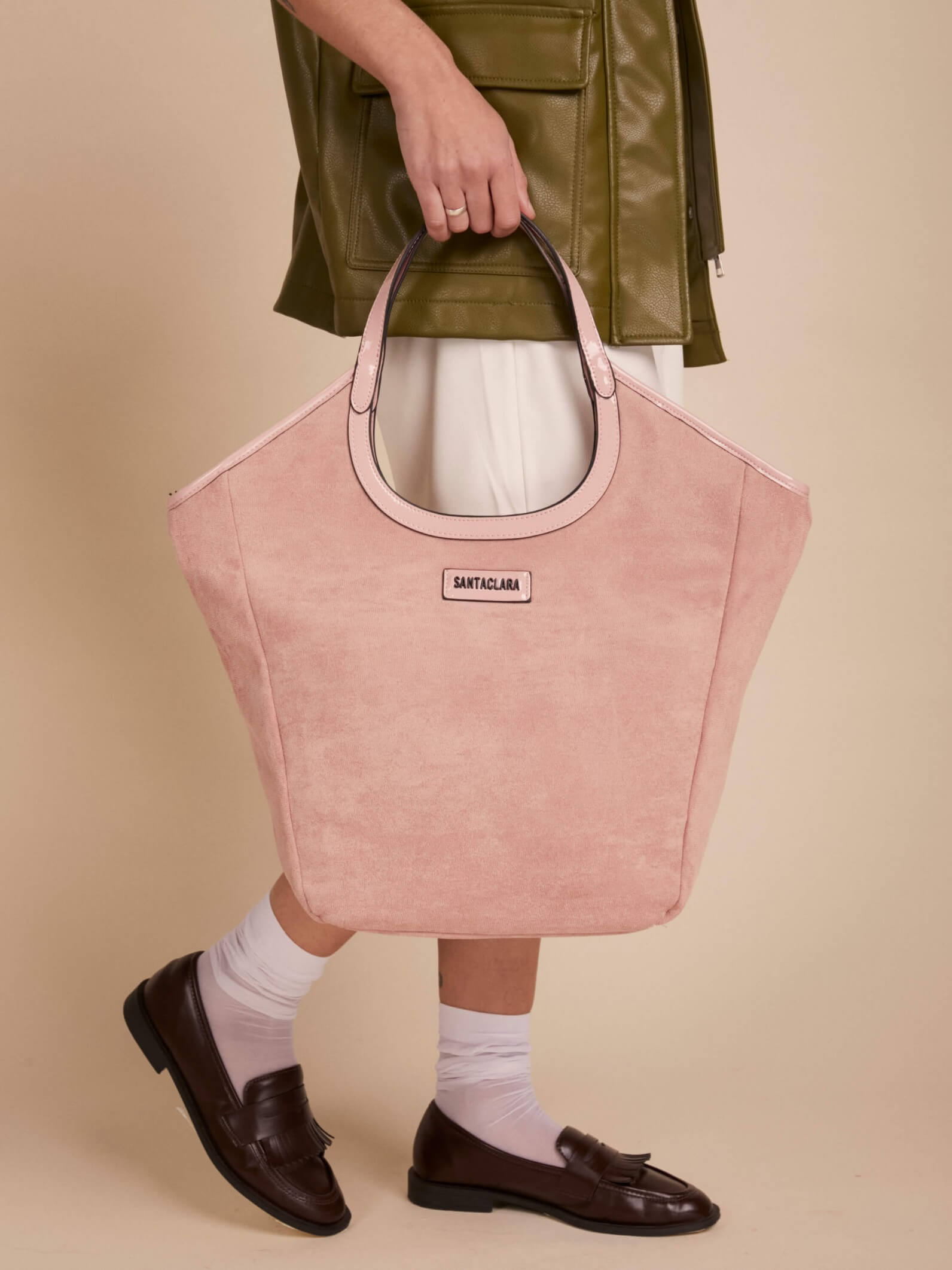Cartera Shopper Justina Rosa Viejo Efecto Gamuza