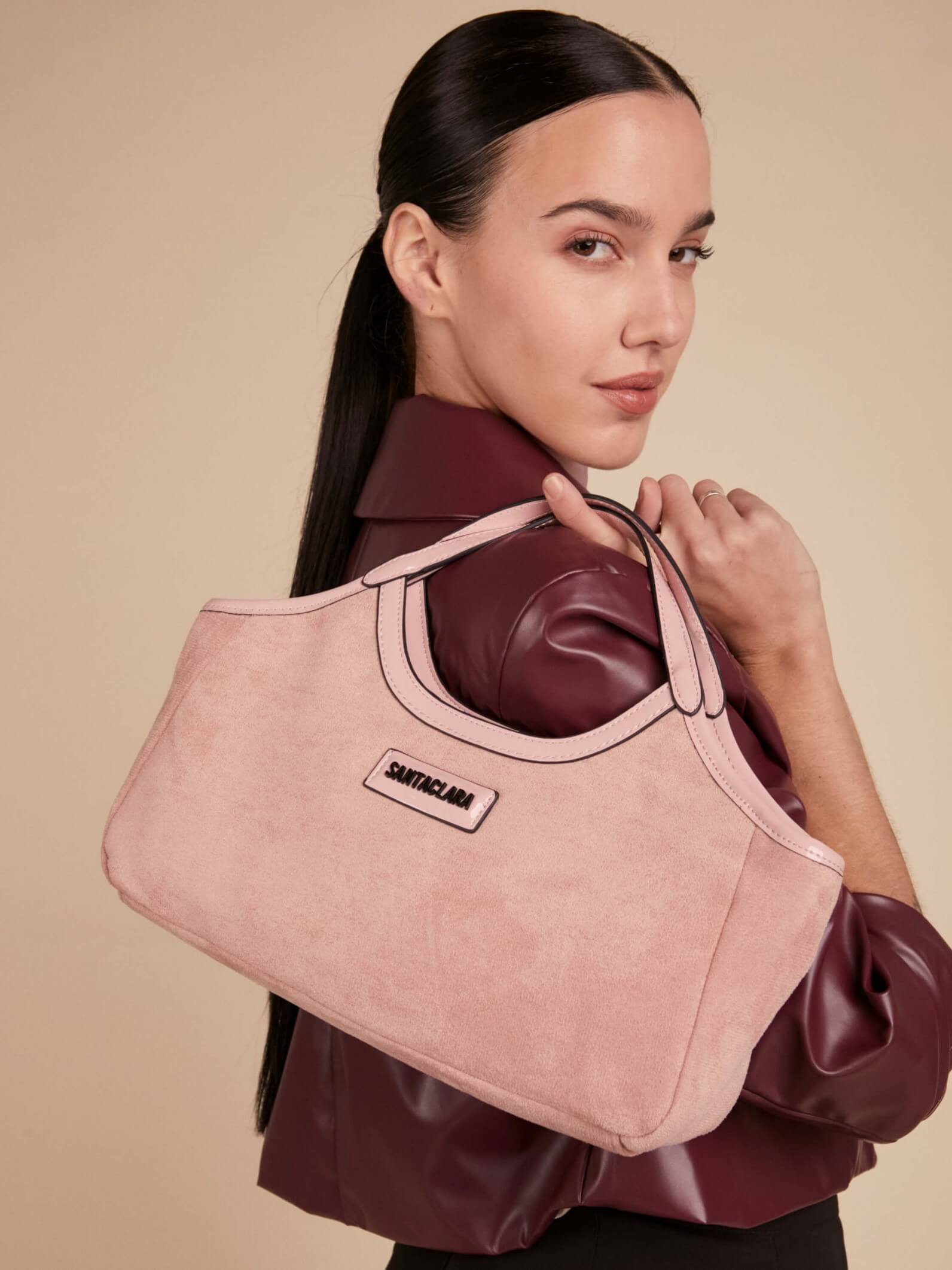 Bandolera Justina Rosa Viejo Efecto Gamuza