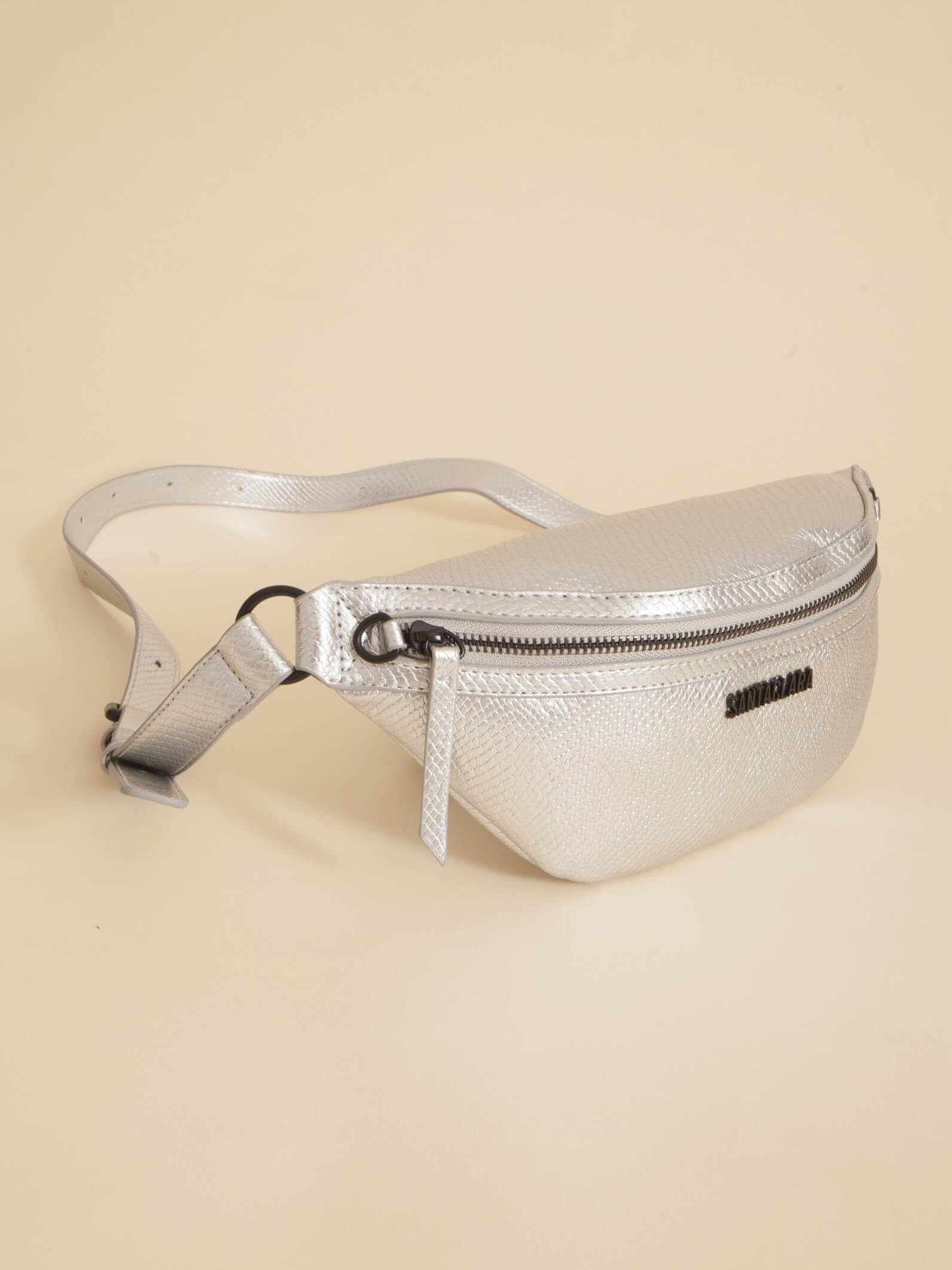 Riñonera Eva Plata De Charol con Bolsillo Antirrobo