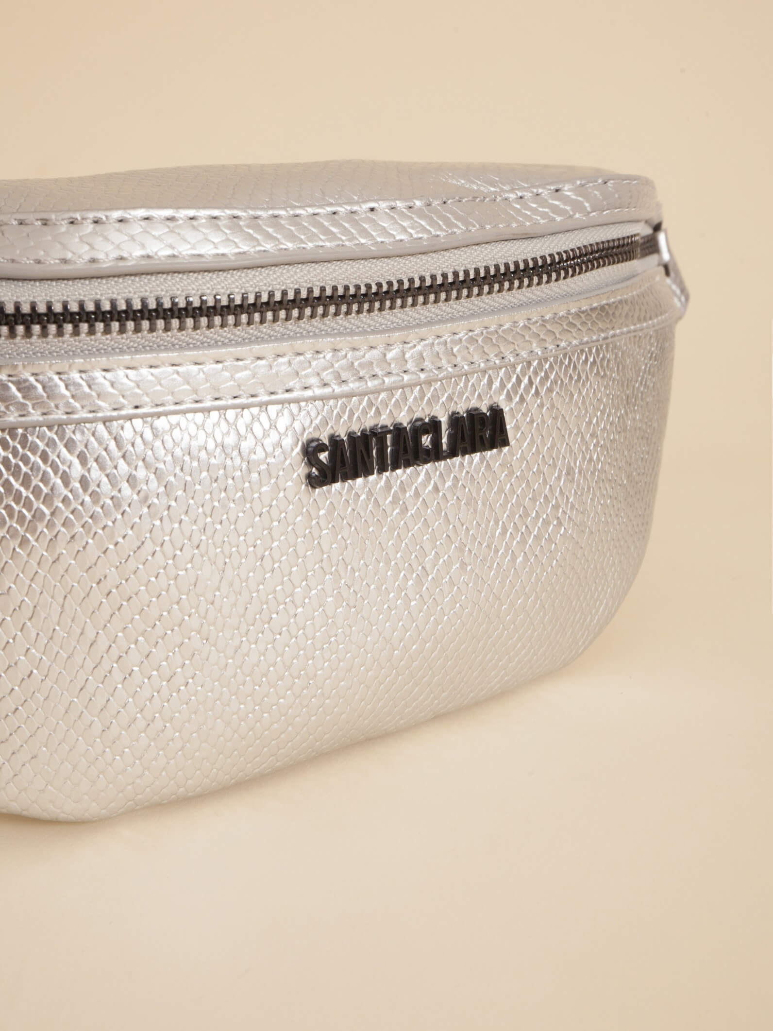 Riñonera Eva Plata De Charol con Bolsillo Antirrobo