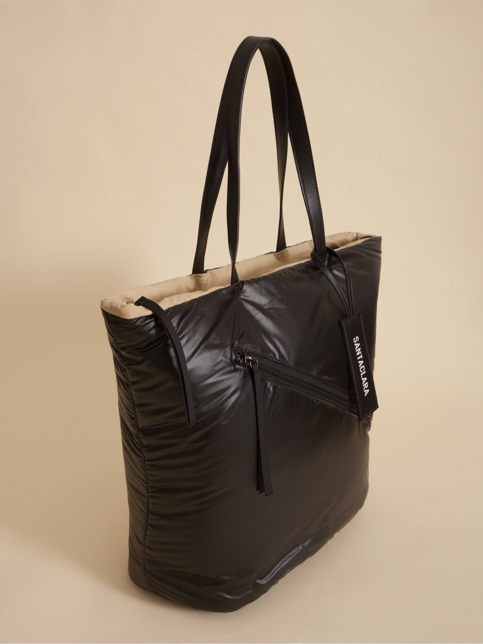 Cartera Shopper Nacar Negro Puffer