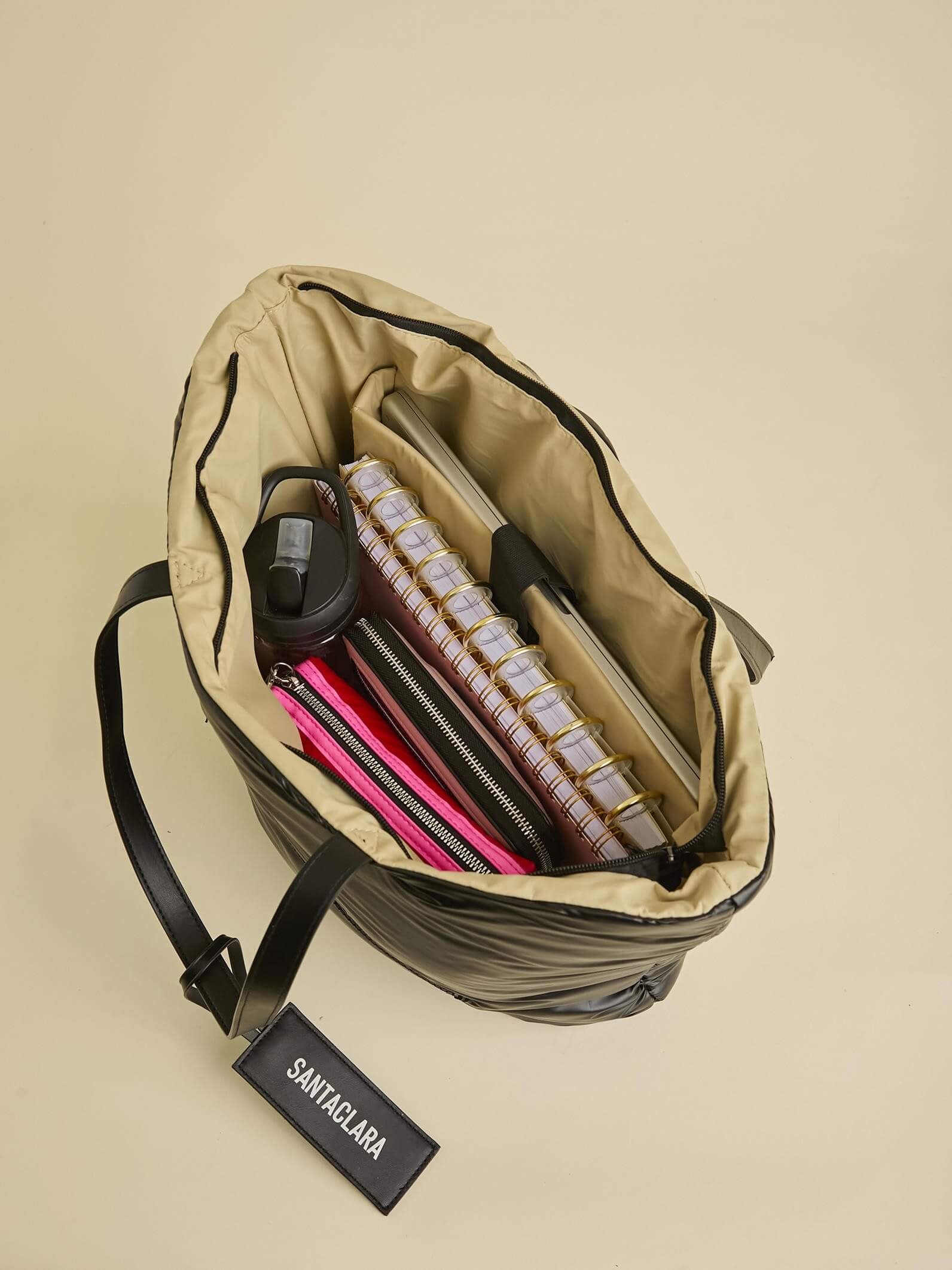 Cartera Shopper Nacar Negro Puffer