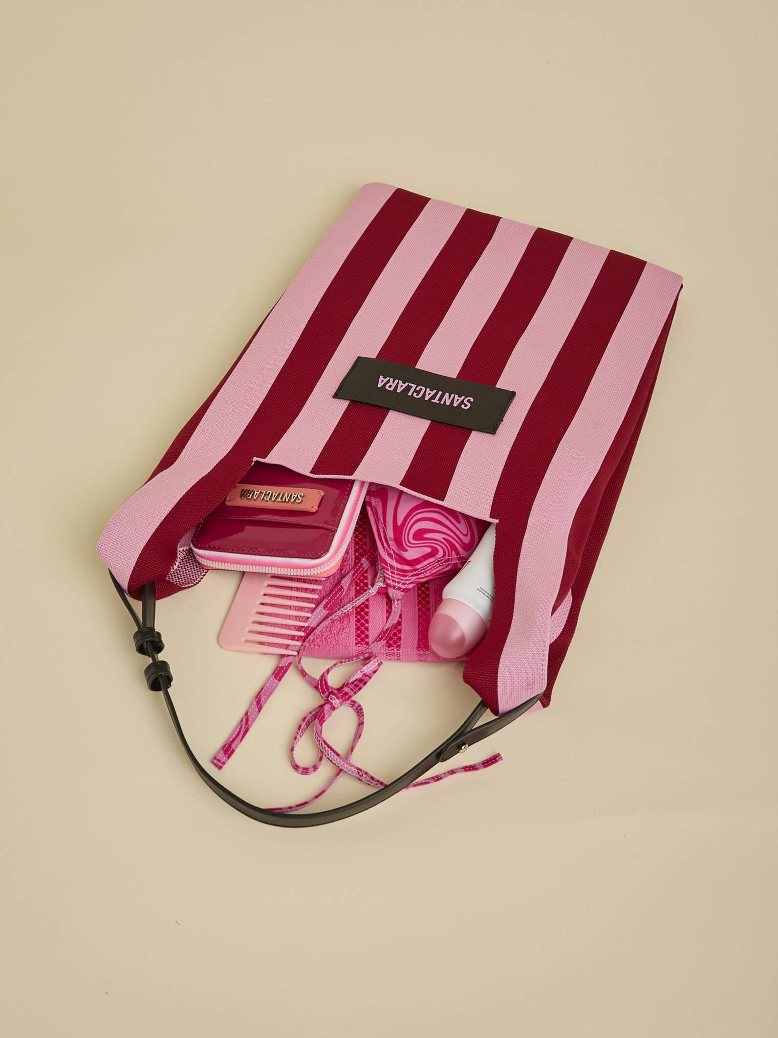 Tote Bag Tejida Stripes Bordo