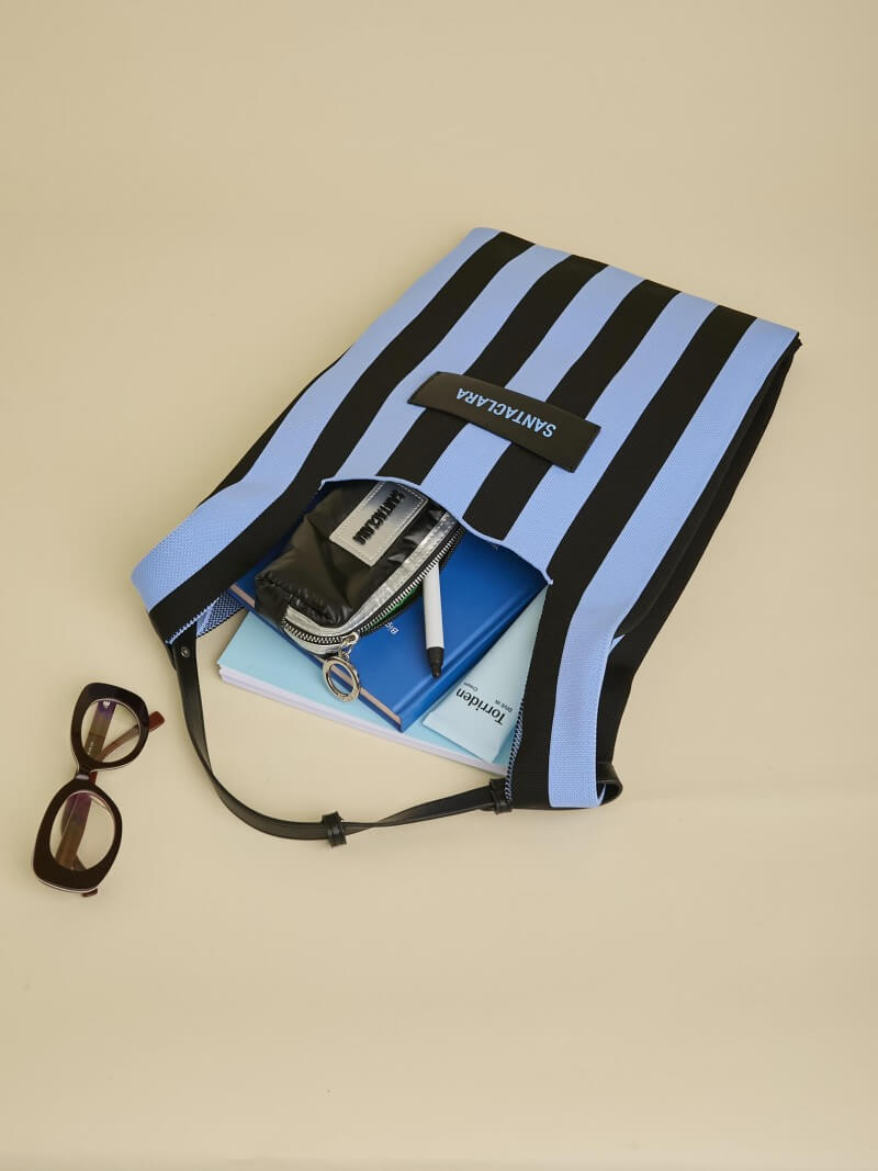 Tote Bag Tejida Stripes Negro