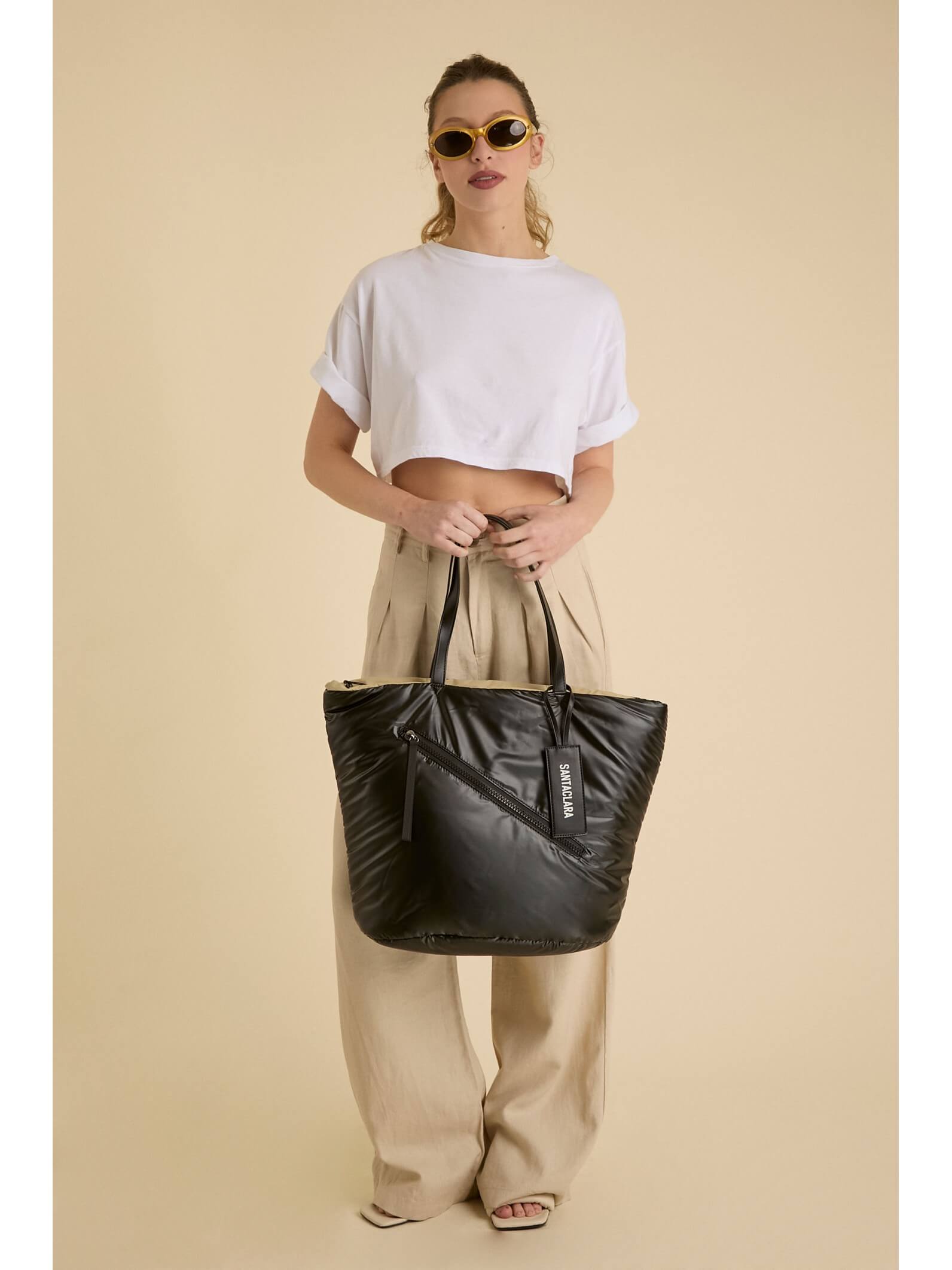 Cartera Shopper Nacar Negro Puffer