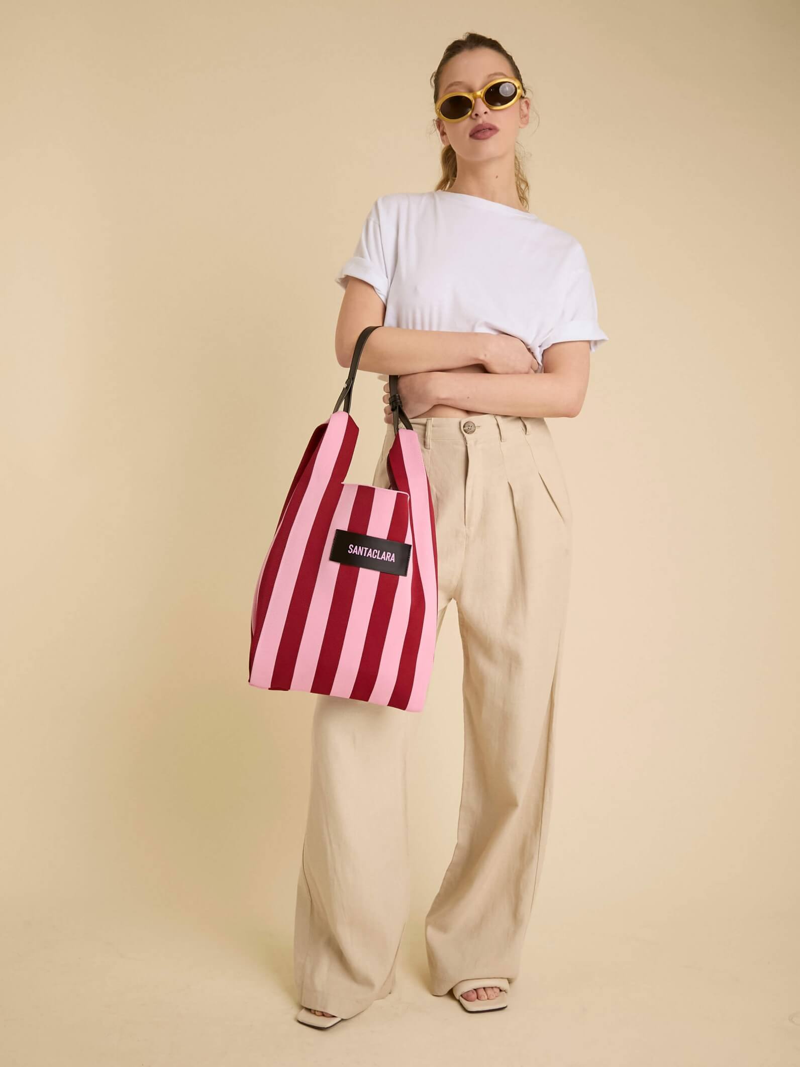 Tote Bag Tejida Stripes Bordo