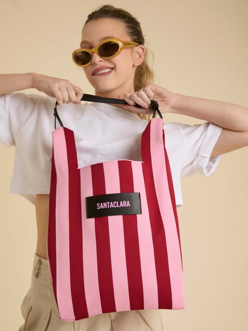 Tote Bag Tejida Stripes Bordo