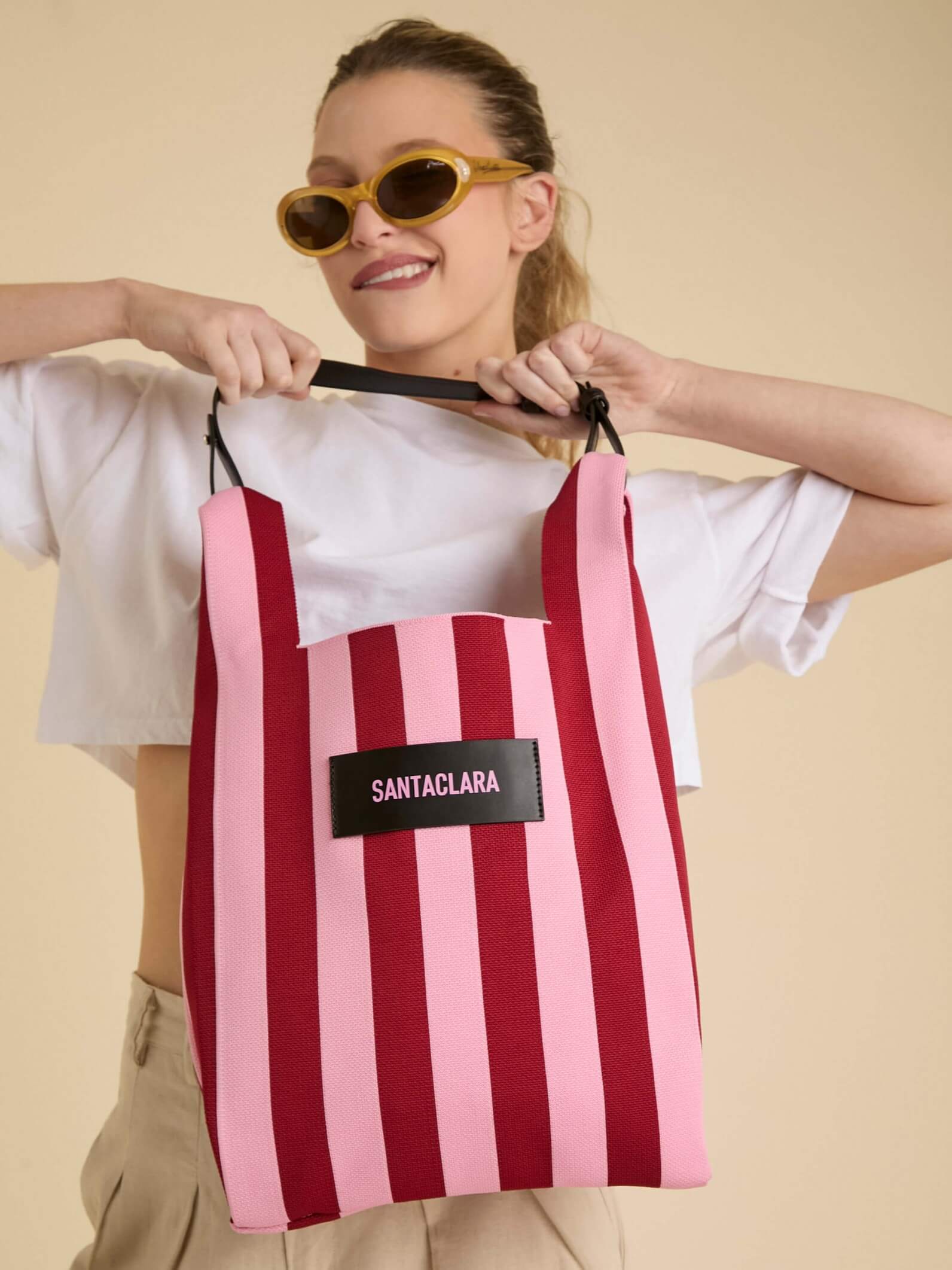 Tote Bag Tejida Stripes Bordo