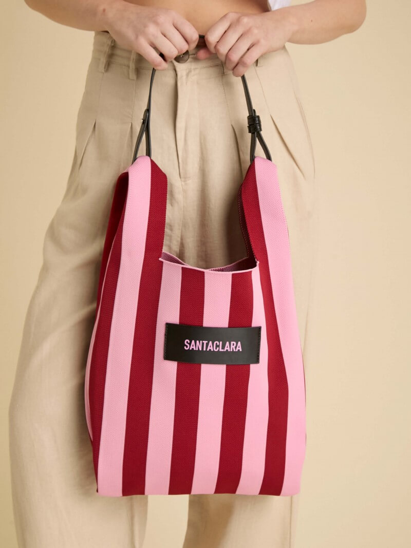 Tote Bag Tejida Stripes Bordo