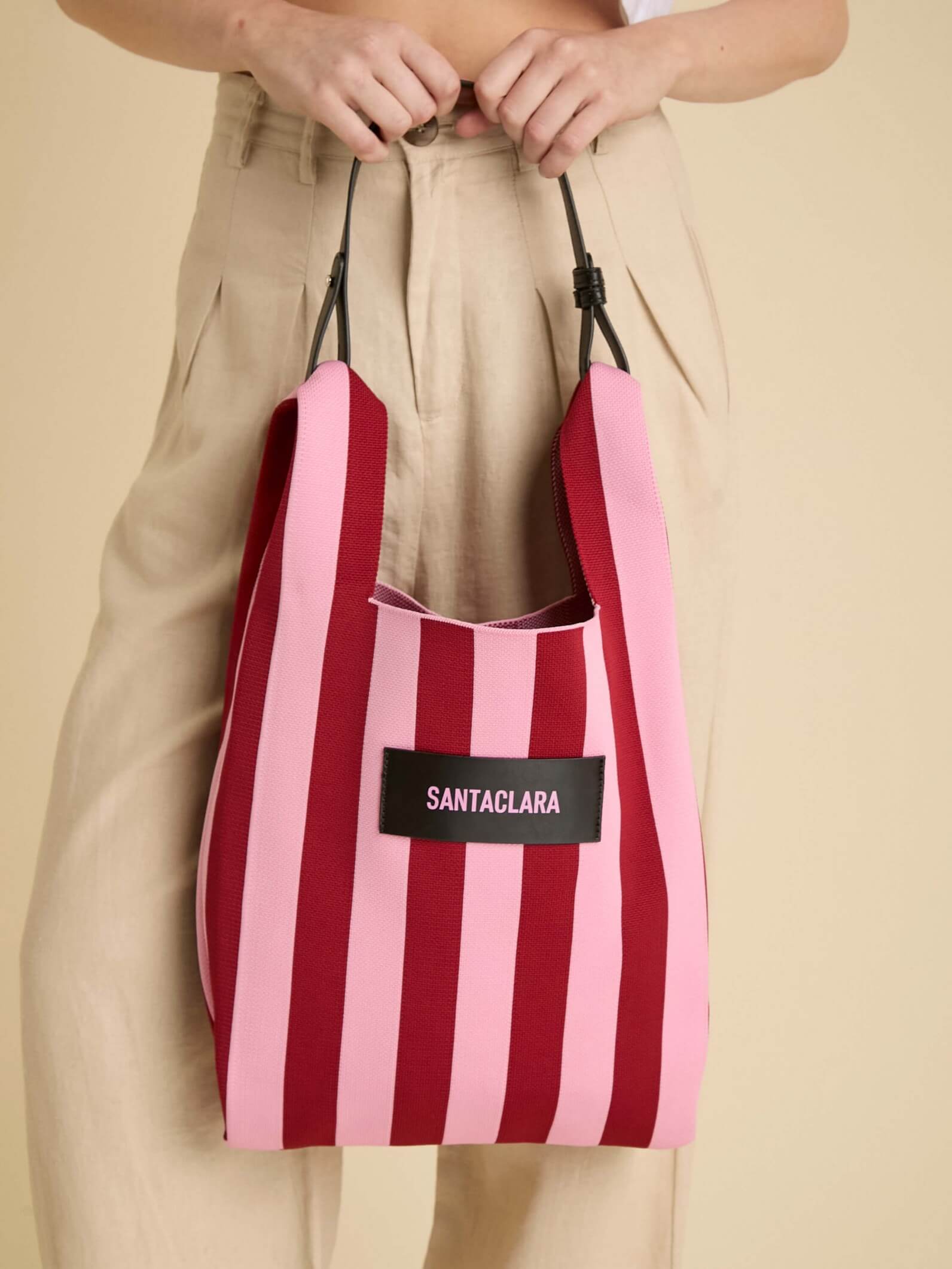 Tote Bag Tejida Stripes Bordo