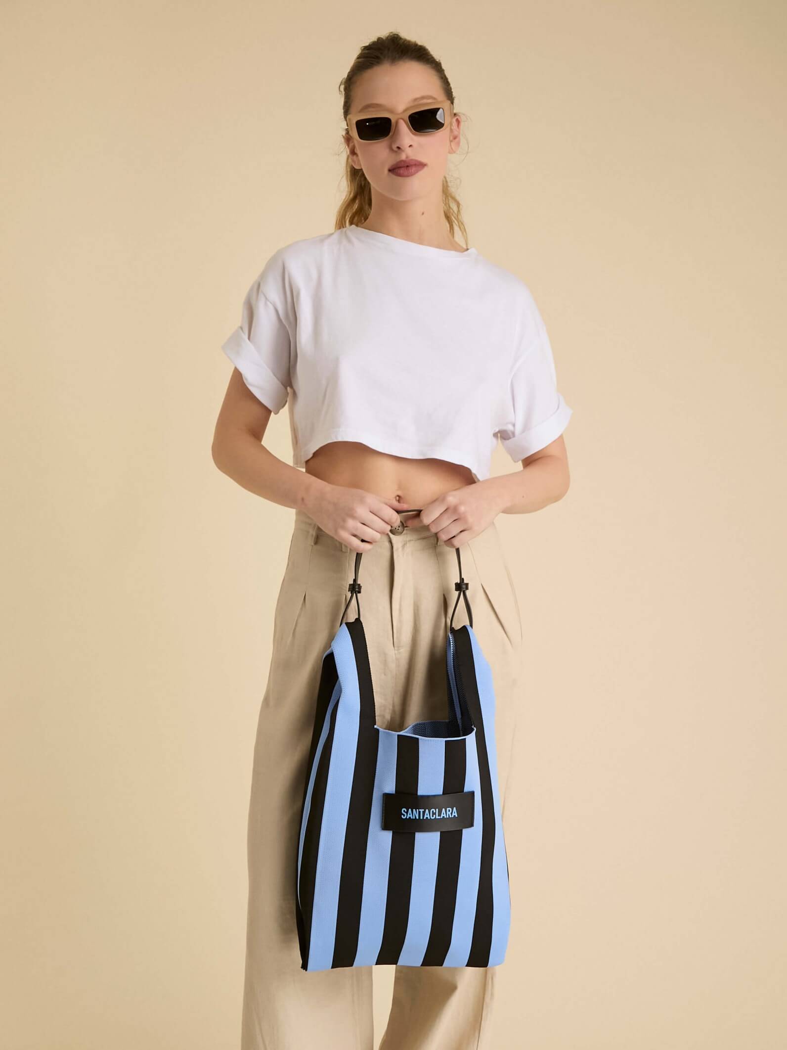 Tote Bag Tejida Stripes Negro
