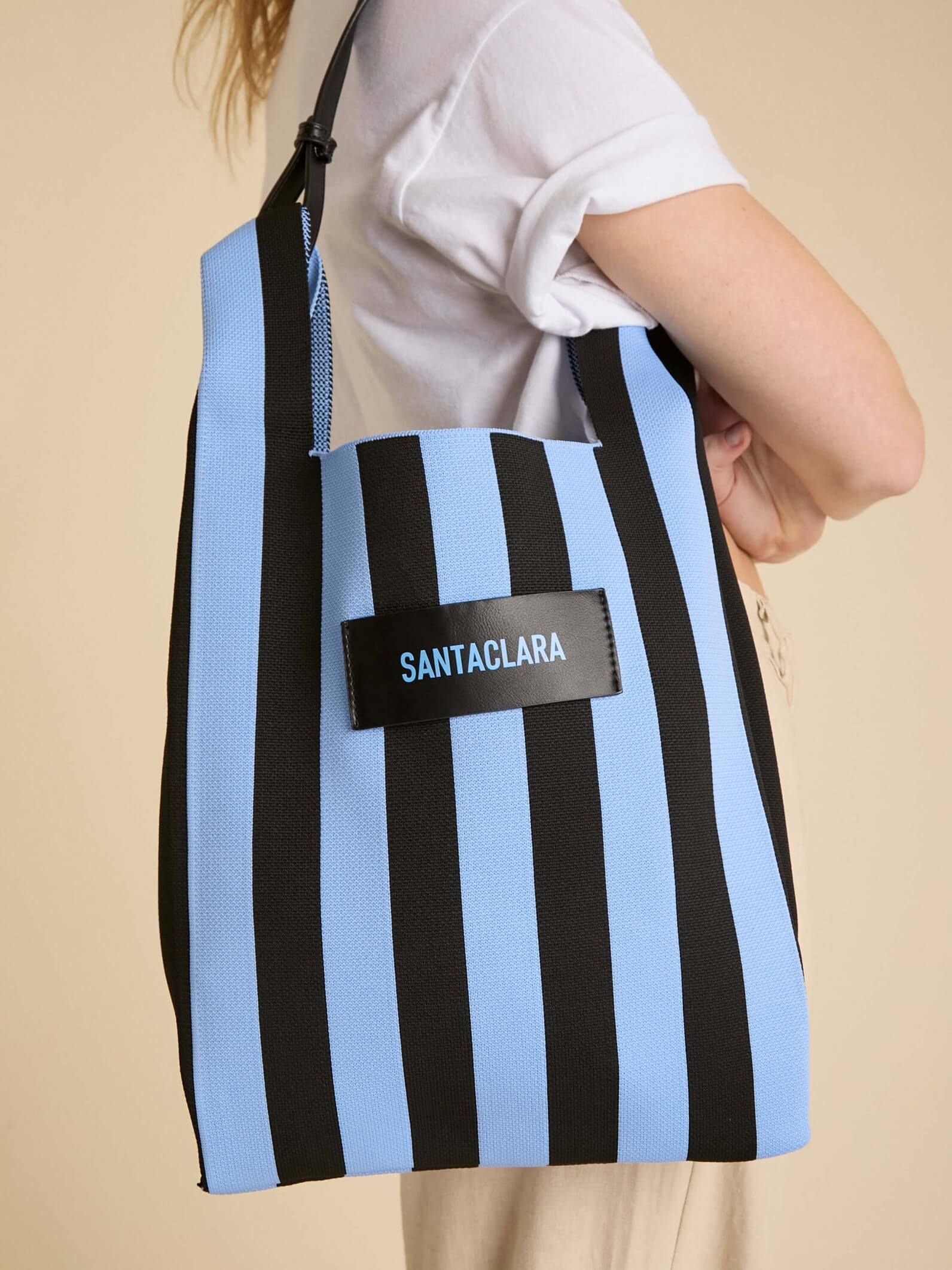 Tote Bag Tejida Stripes Negro