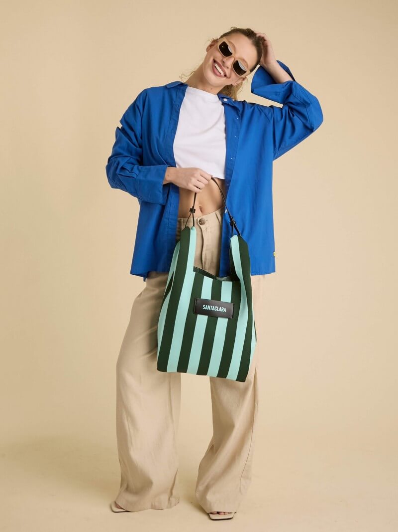 Tote Bag Tejida Stripes Verde