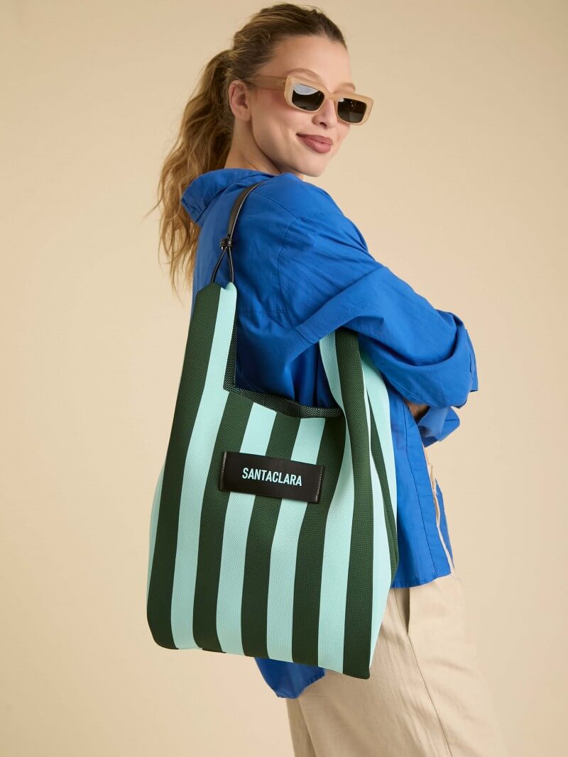 Tote Bag Tejida Stripes Verde