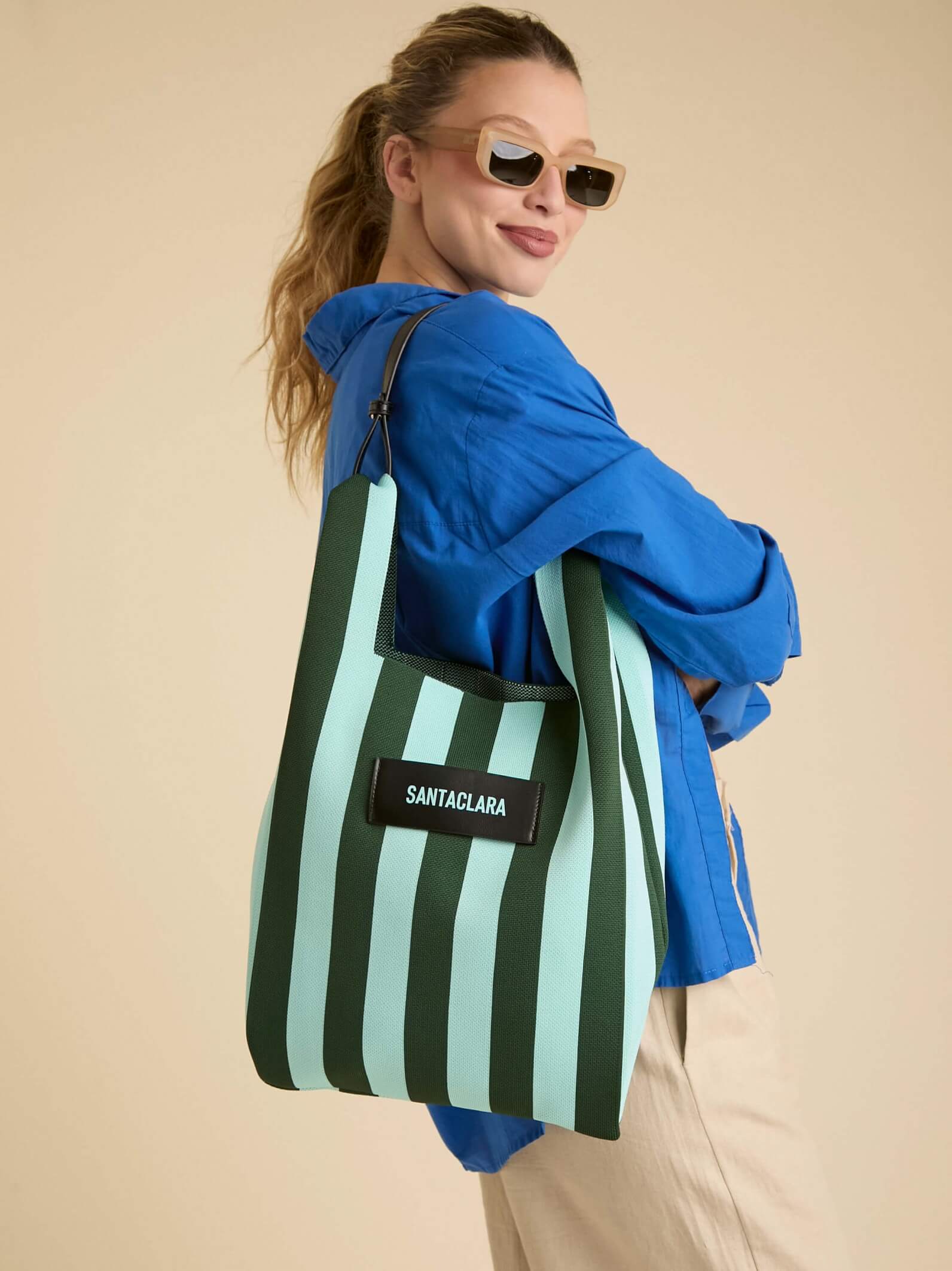 Tote Bag Tejida Stripes Verde