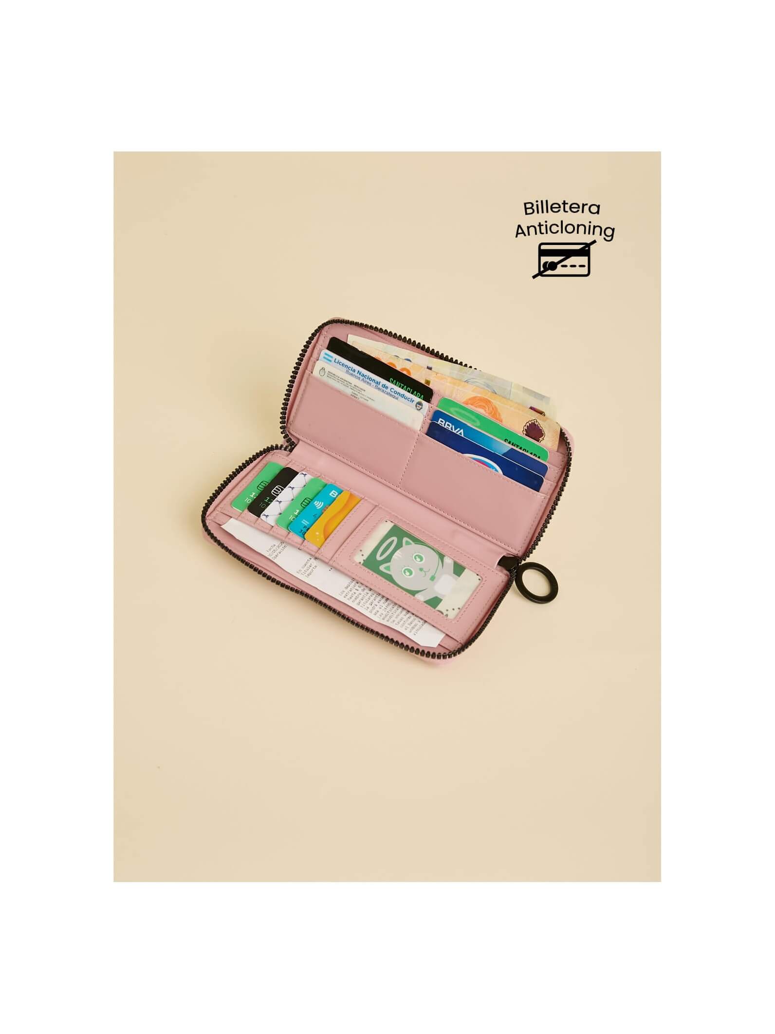 Billetera Jade  Rosa Con Bloqueo RFID Anticloning