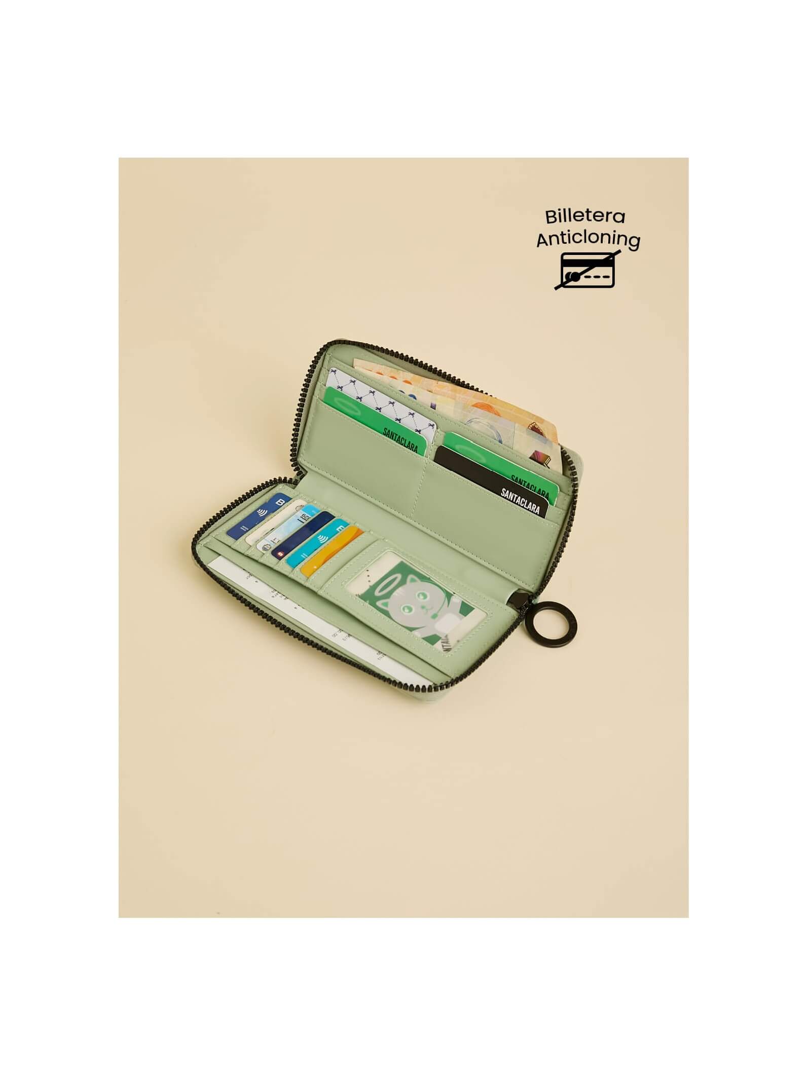 Billetera Jade  Menta Con Bloqueo RFID Anticloning