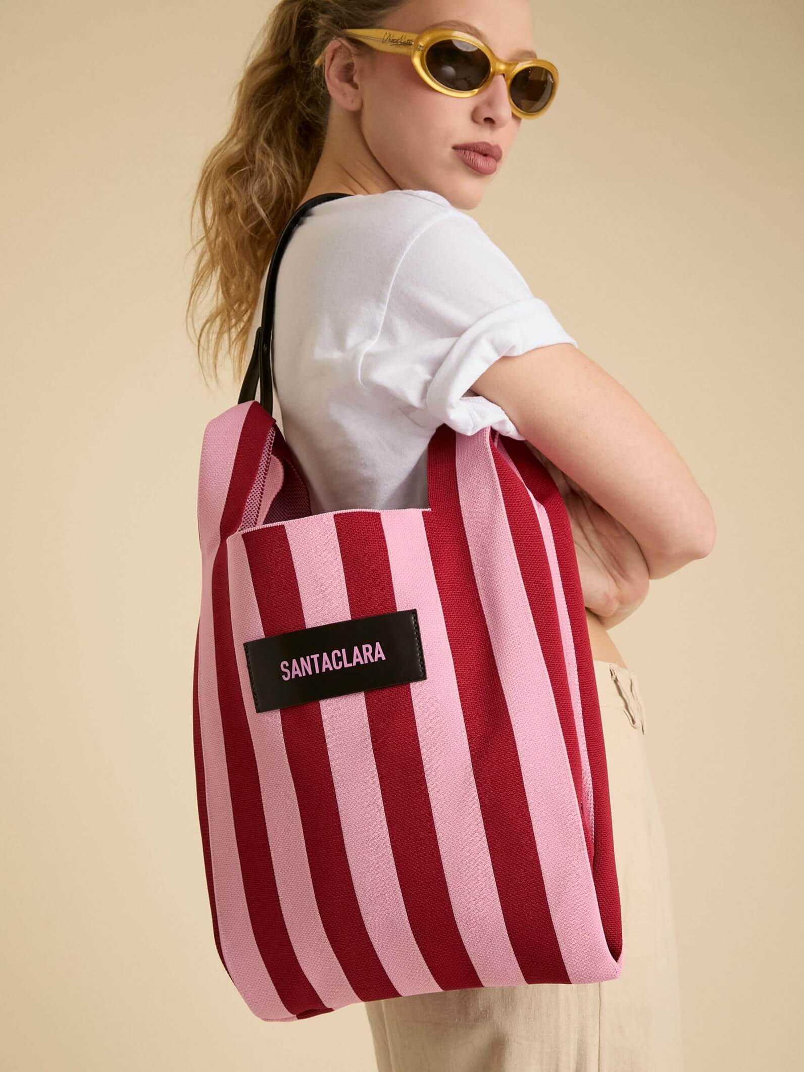 Tote Bag Tejida Stripes Bordo