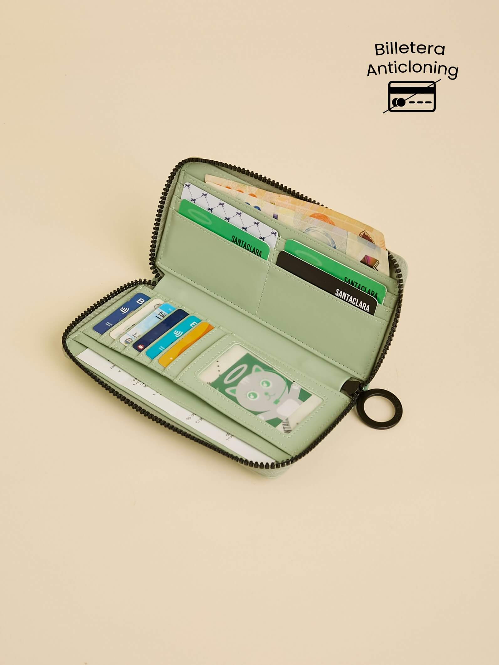 Billetera Jade  Menta Con Bloqueo RFID Anticloning