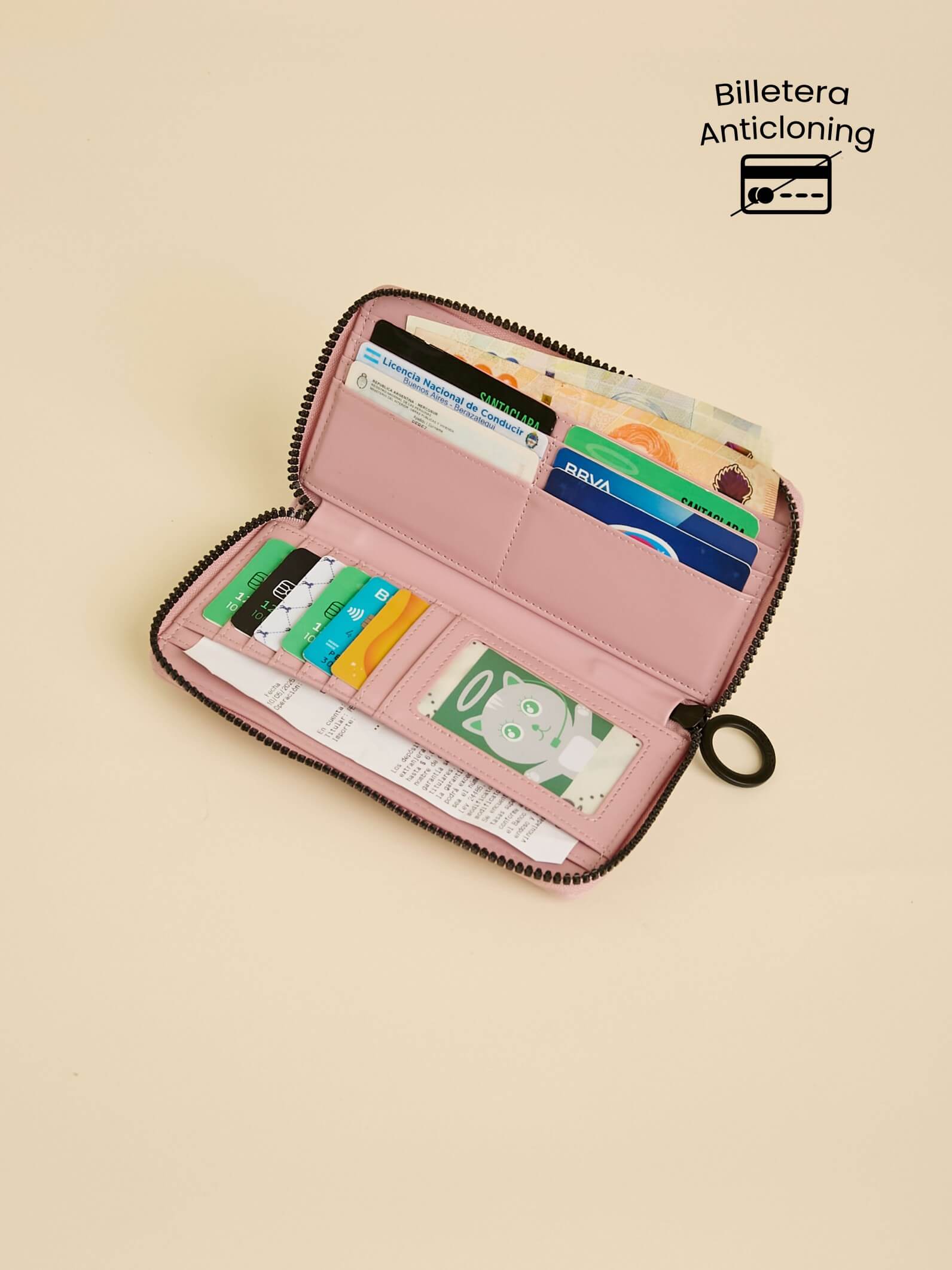 Billetera Jade  Rosa Con Bloqueo RFID Anticloning