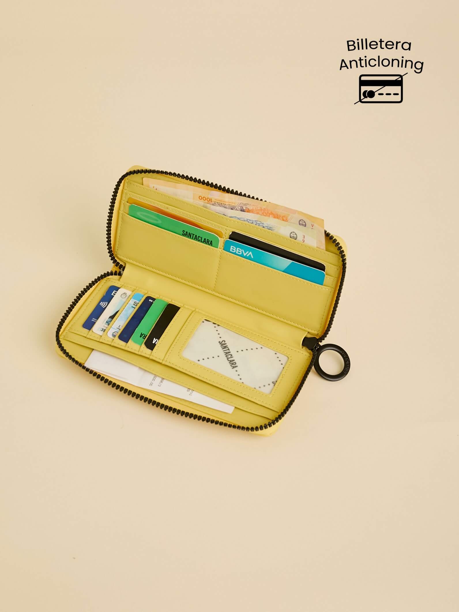 Billetera Jade  Amarilla Con Bloqueo RFID Anticloning