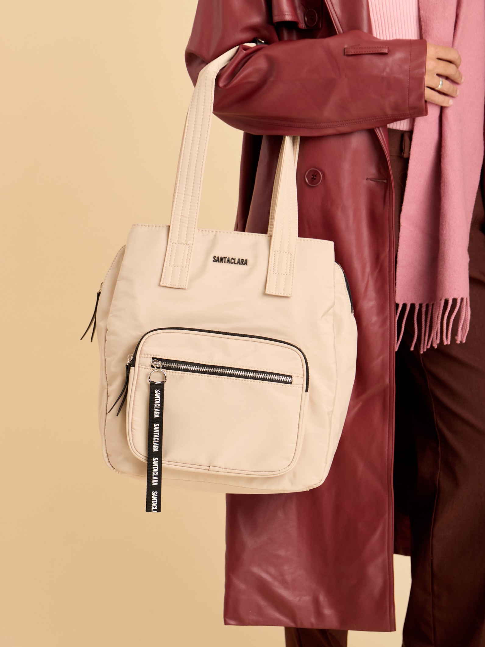 Cartera Shopper Bea Beige Triple compartimento